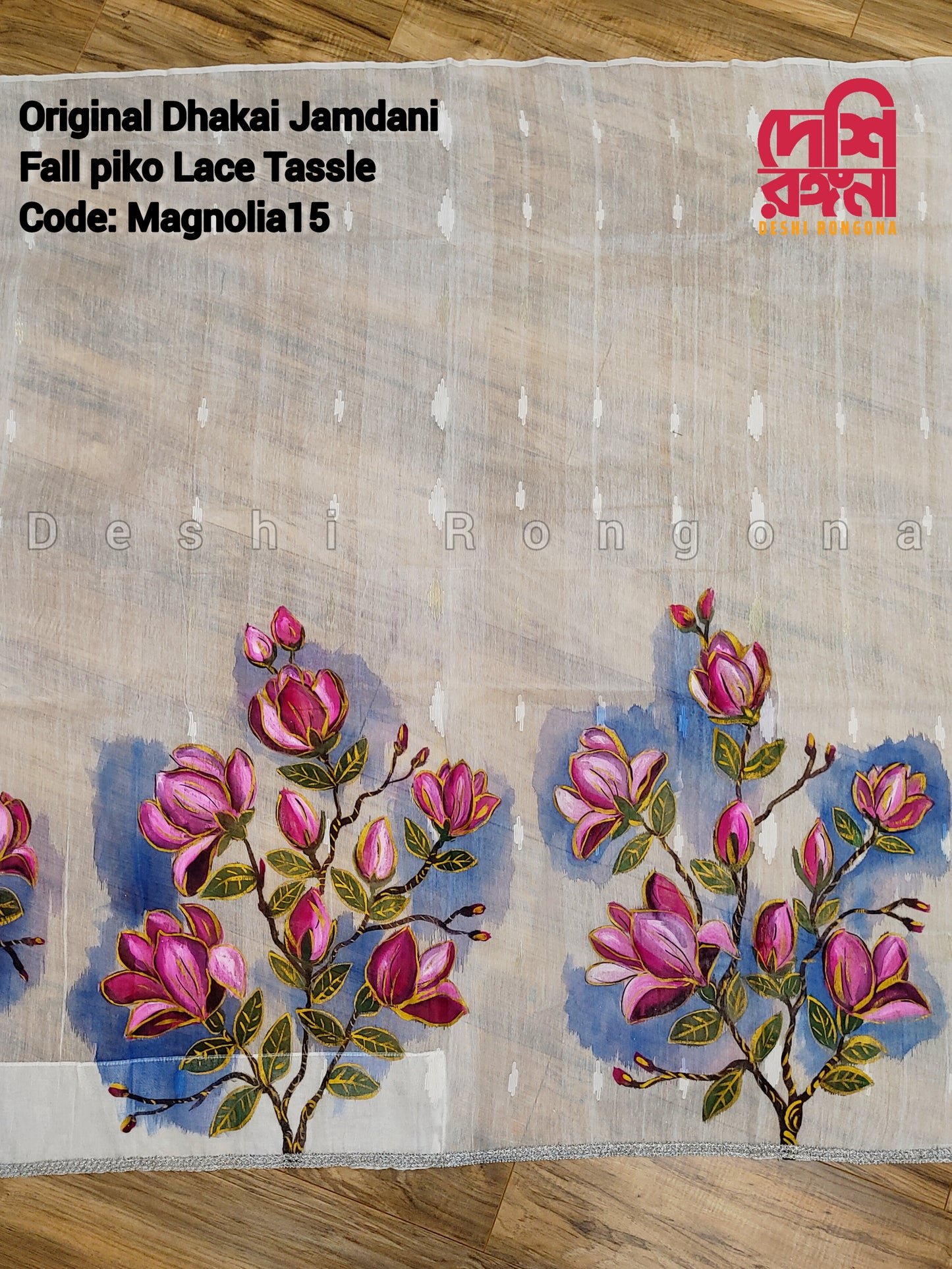 Handpainted Jamdani, Original Dhakai Saree | Pink Magnolia Theme