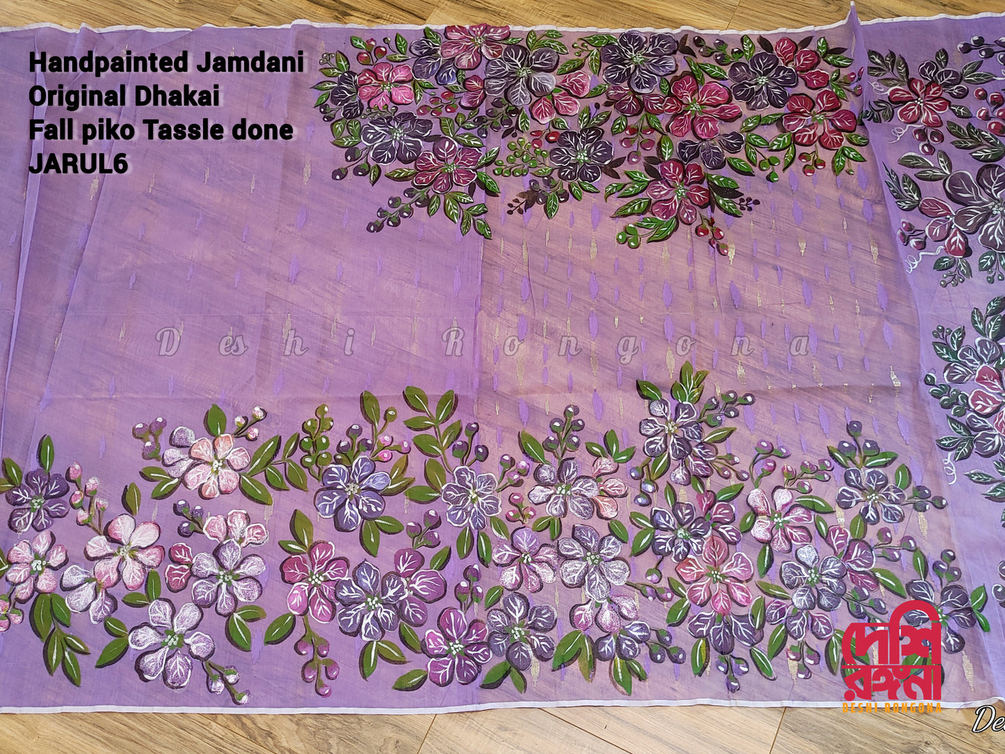 Handpainted Jamdani, Original Dhakai Saree | Queens Crepe Myrtle Flower Theme