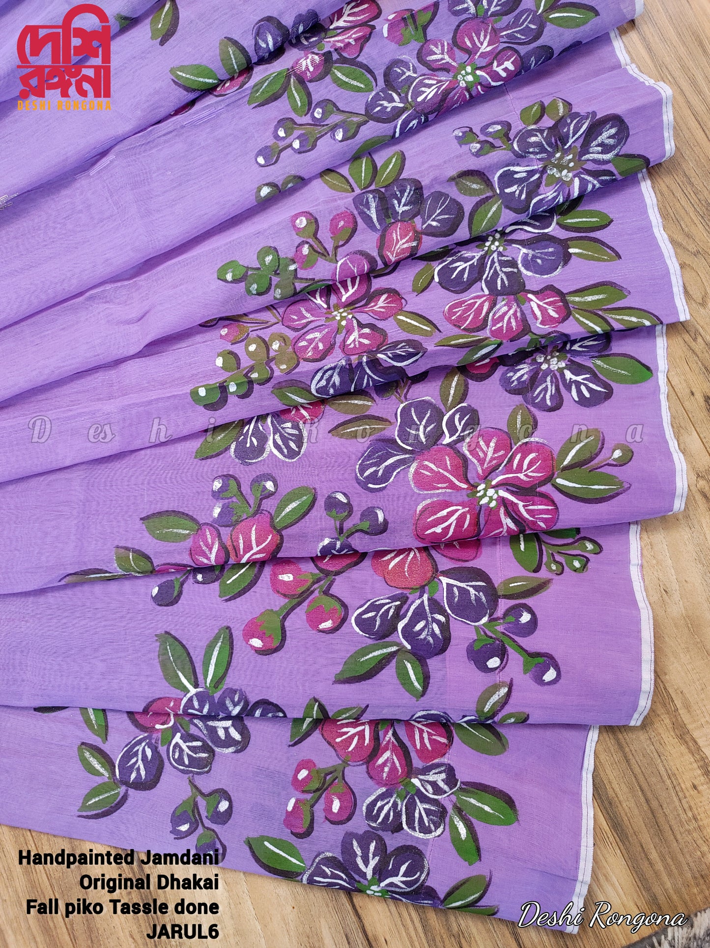 Handpainted Jamdani, Original Dhakai Saree | Queens Crepe Myrtle Flower Theme