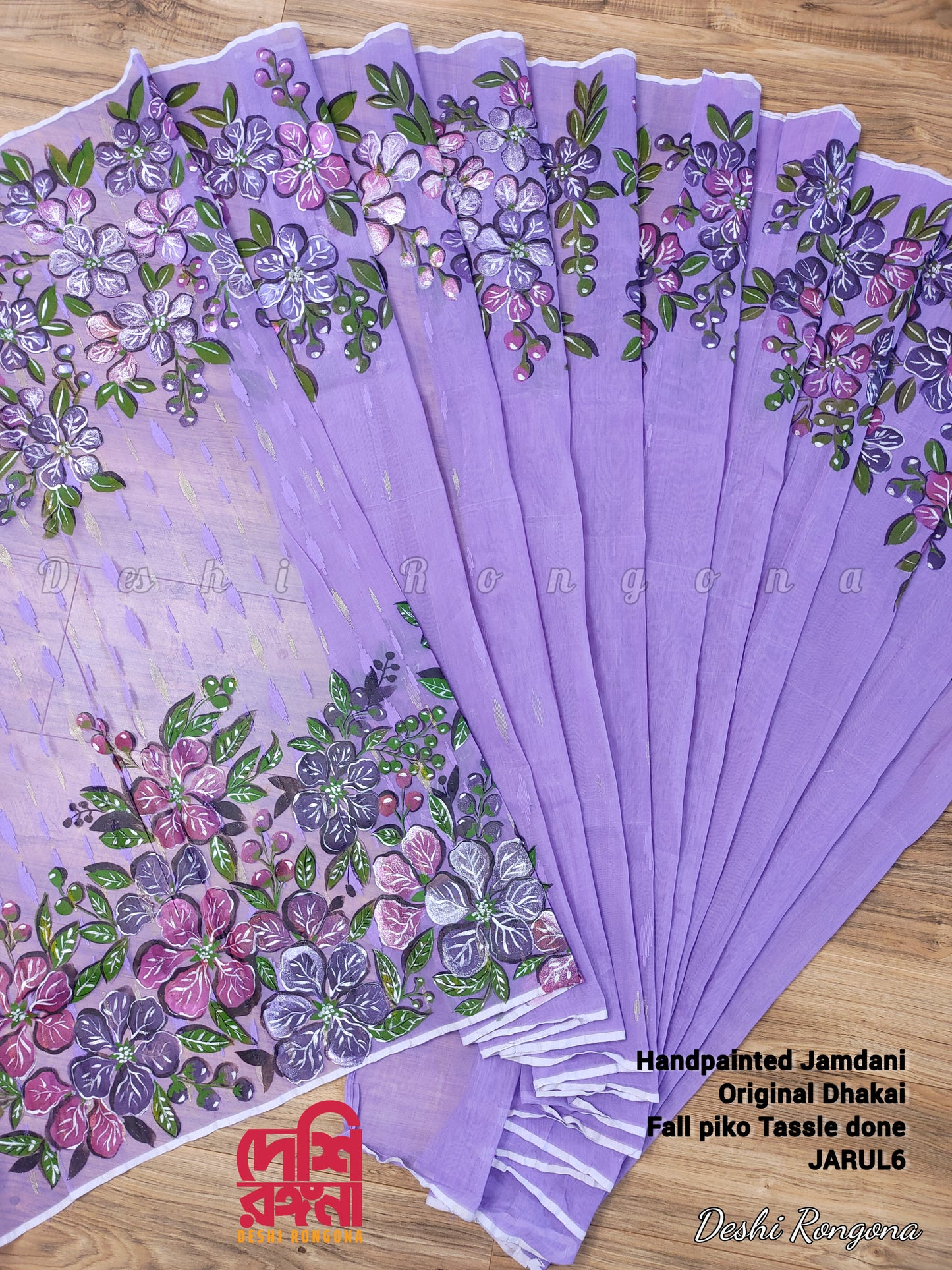 Handpainted Jamdani, Original Dhakai Saree | Queens Crepe Myrtle Flower Theme