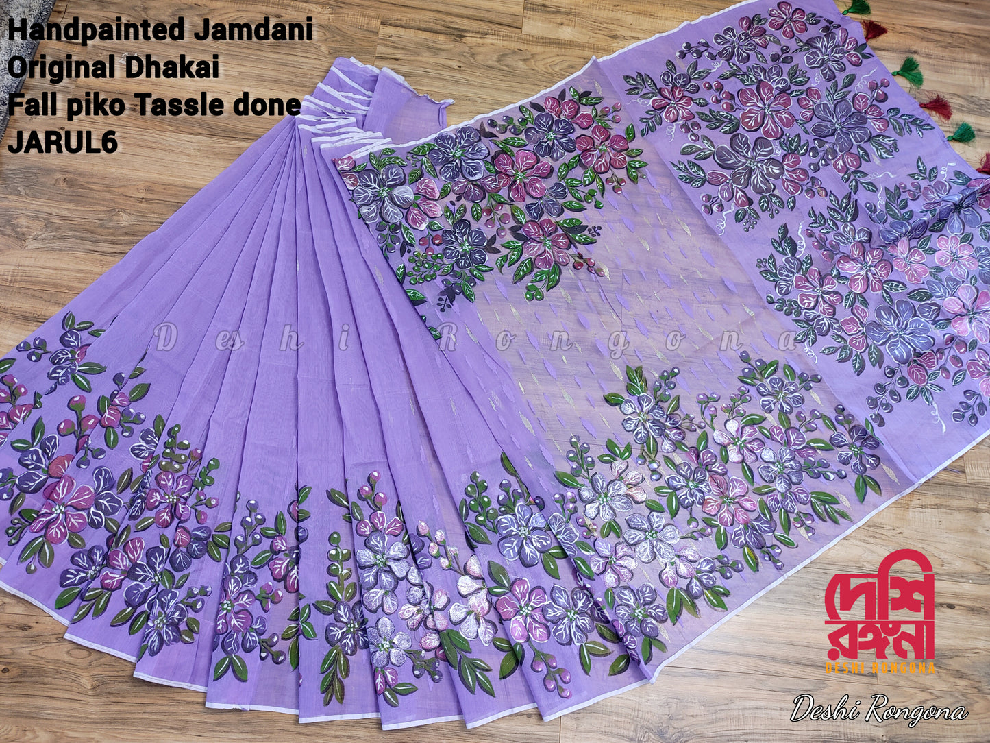 Handpainted Jamdani, Original Dhakai Saree | Queens Crepe Myrtle Flower Theme