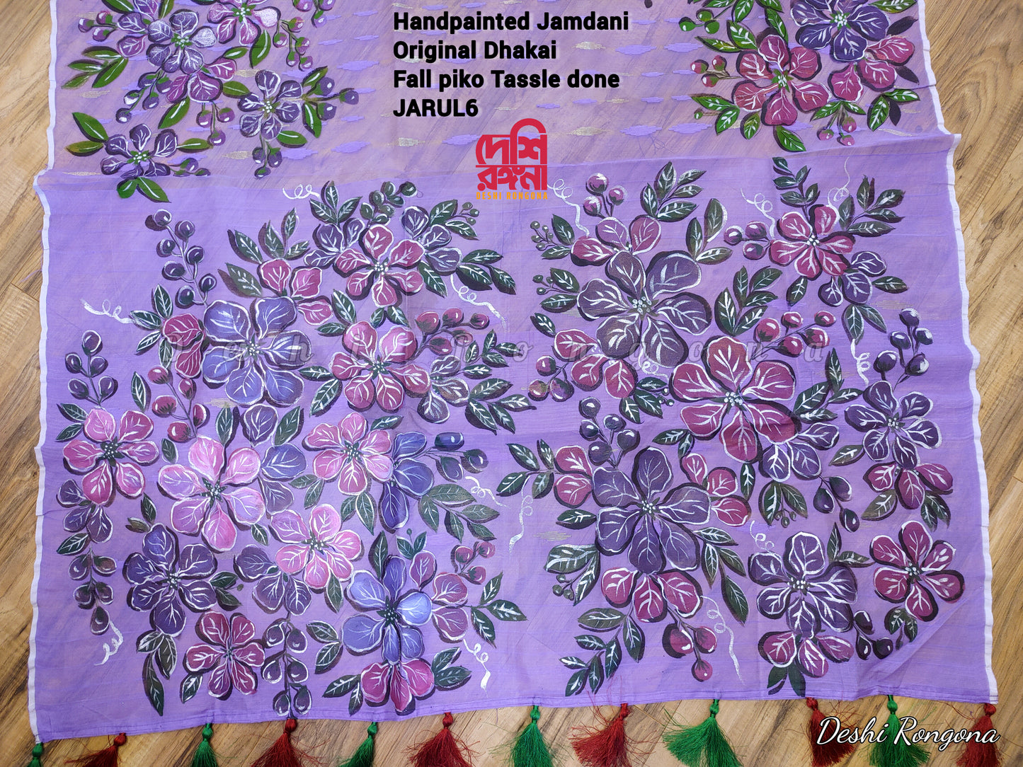 Handpainted Jamdani, Original Dhakai Saree | Queens Crepe Myrtle Flower Theme