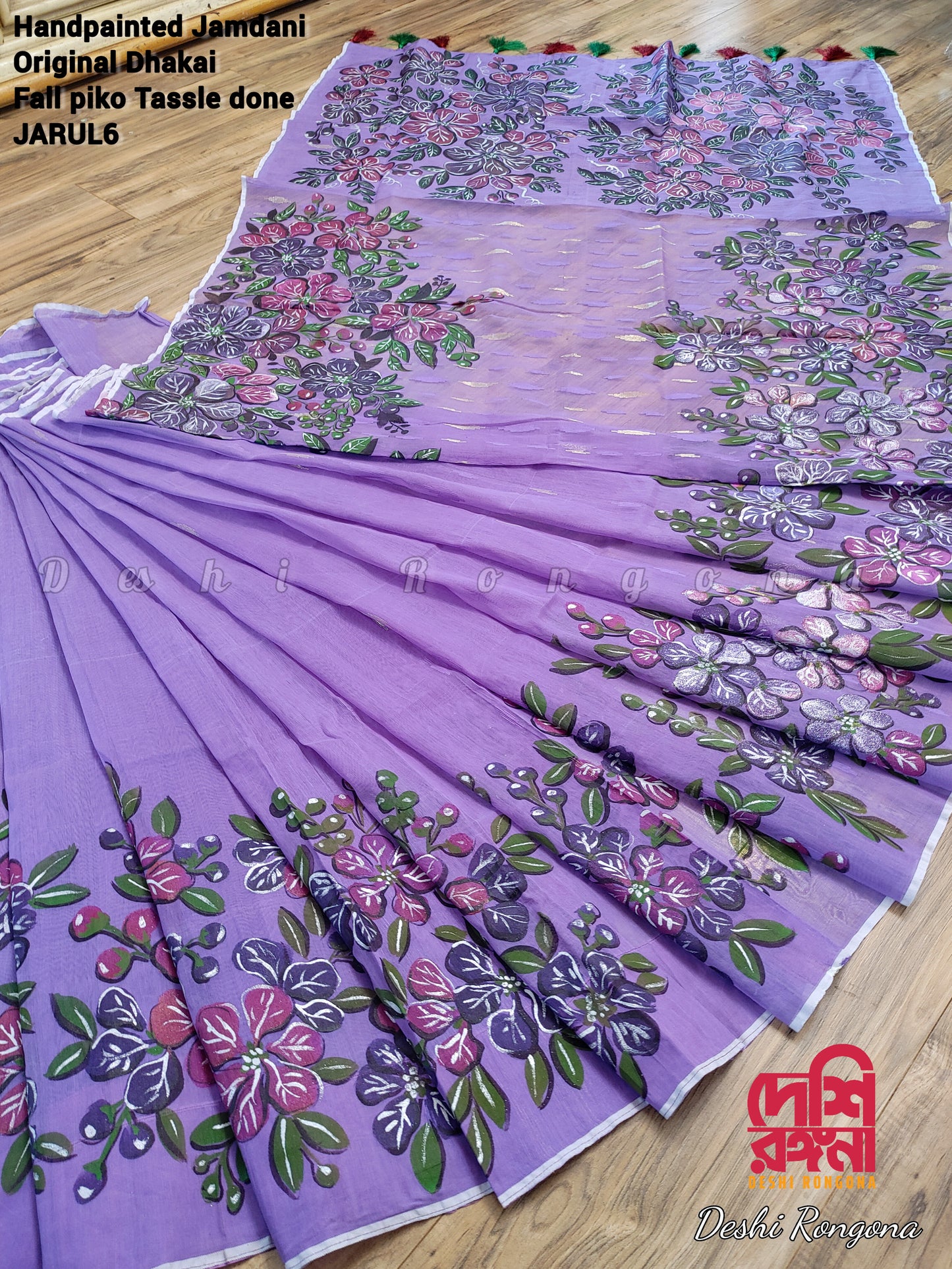 Handpainted Jamdani, Original Dhakai Saree | Queens Crepe Myrtle Flower Theme