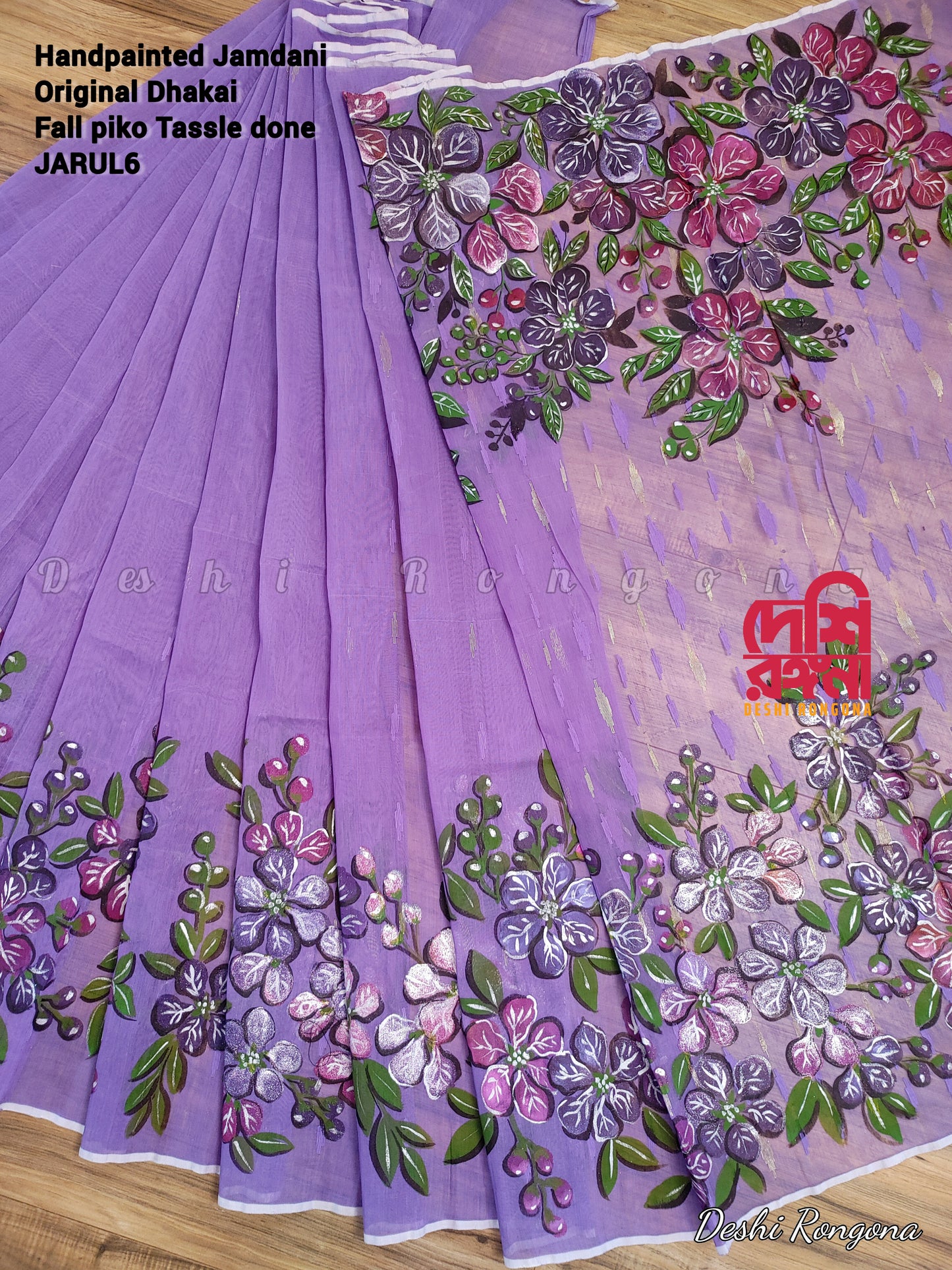 Handpainted Jamdani, Original Dhakai Saree | Queens Crepe Myrtle Flower Theme