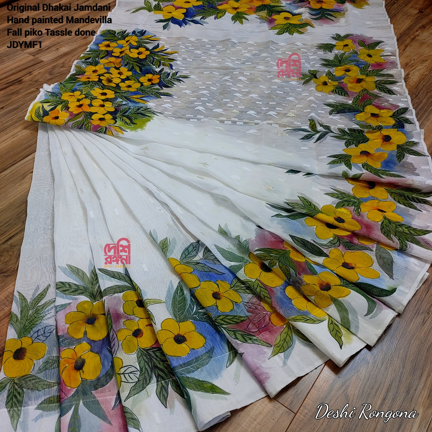 Handpainted Jamdani, Original Dhakai Saree | Yellow Alkananda Theme