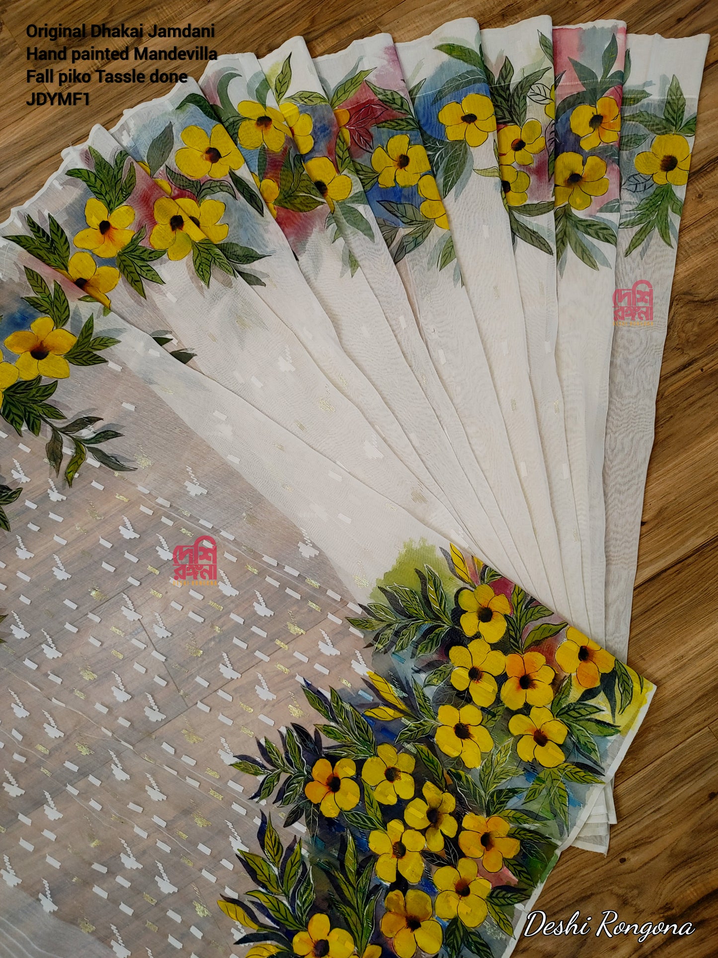 Handpainted Jamdani, Original Dhakai Saree | Yellow Alkananda Theme