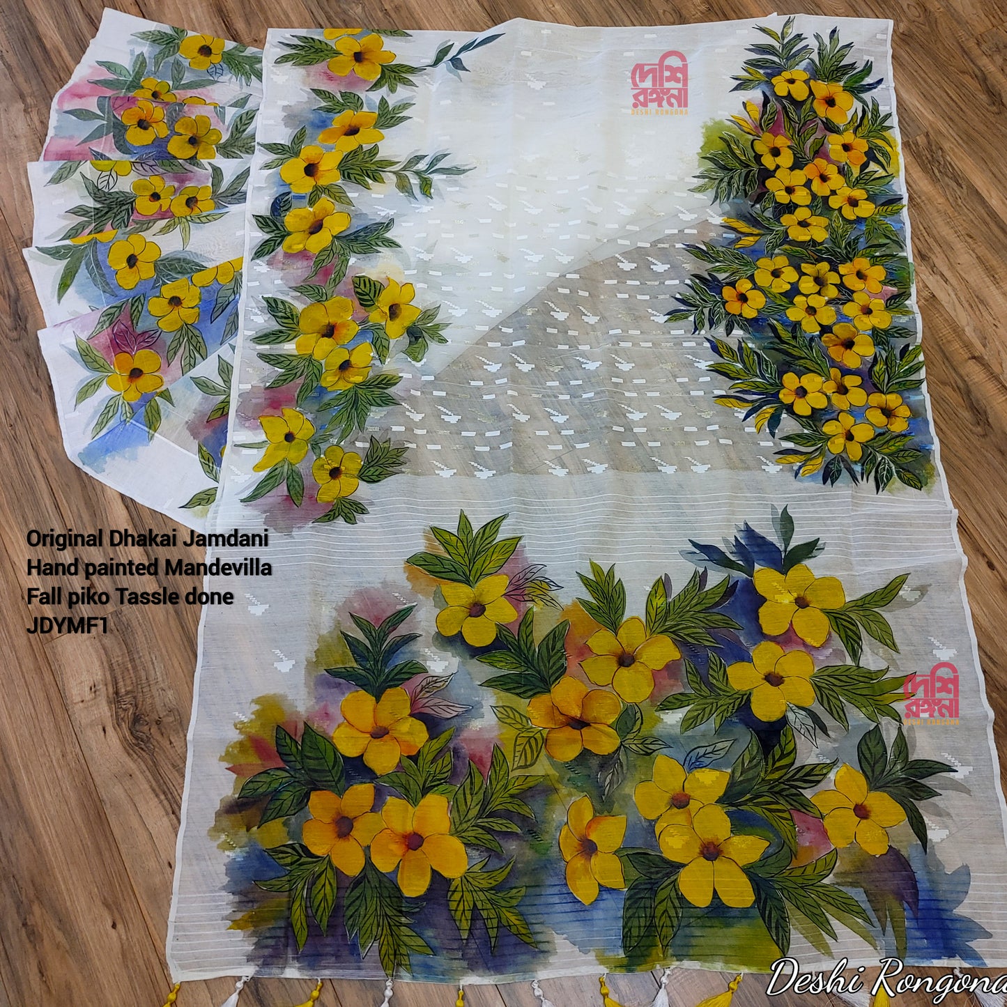 Handpainted Jamdani, Original Dhakai Saree | Yellow Alkananda Theme