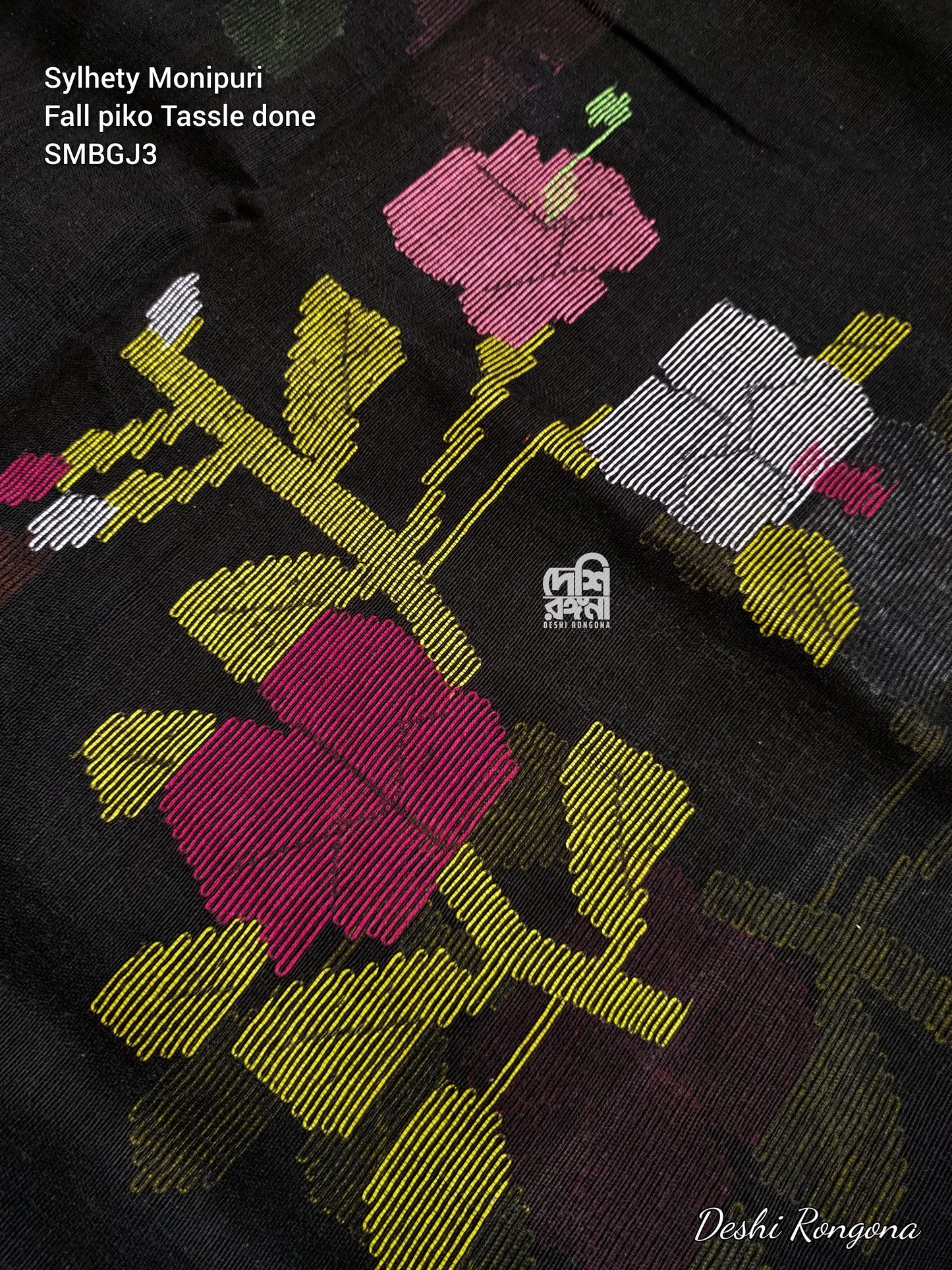 Monipuri Handwoven Cotton Saree, Black & Red-Yellow