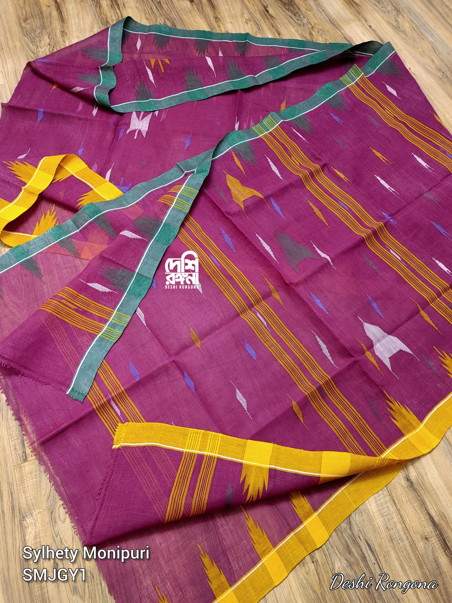Sylheti Monipuri Handwoven Cotton Saree – Purple Pink Beauty