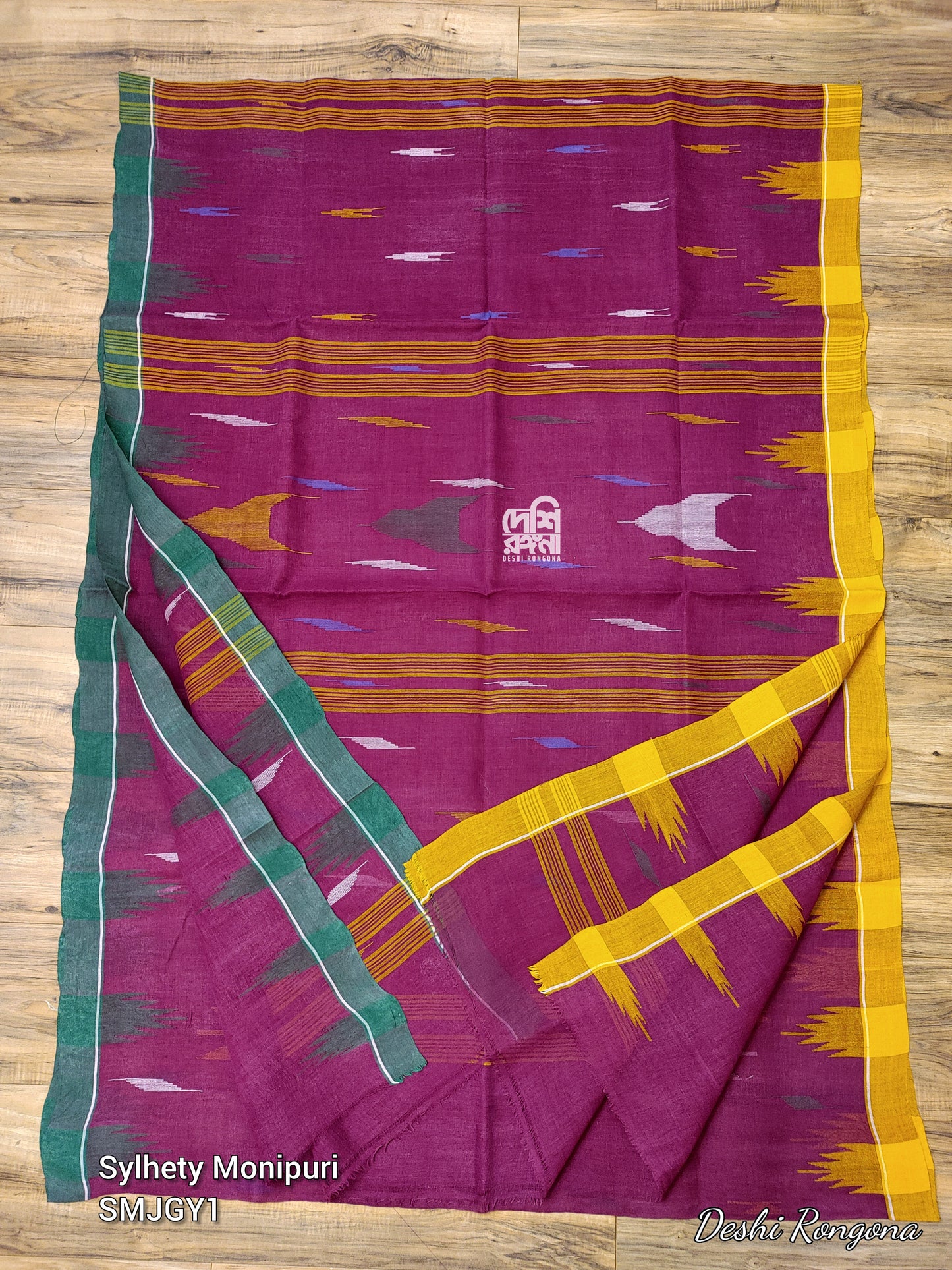 Sylheti Monipuri Handwoven Cotton Saree – Purple Pink Beauty