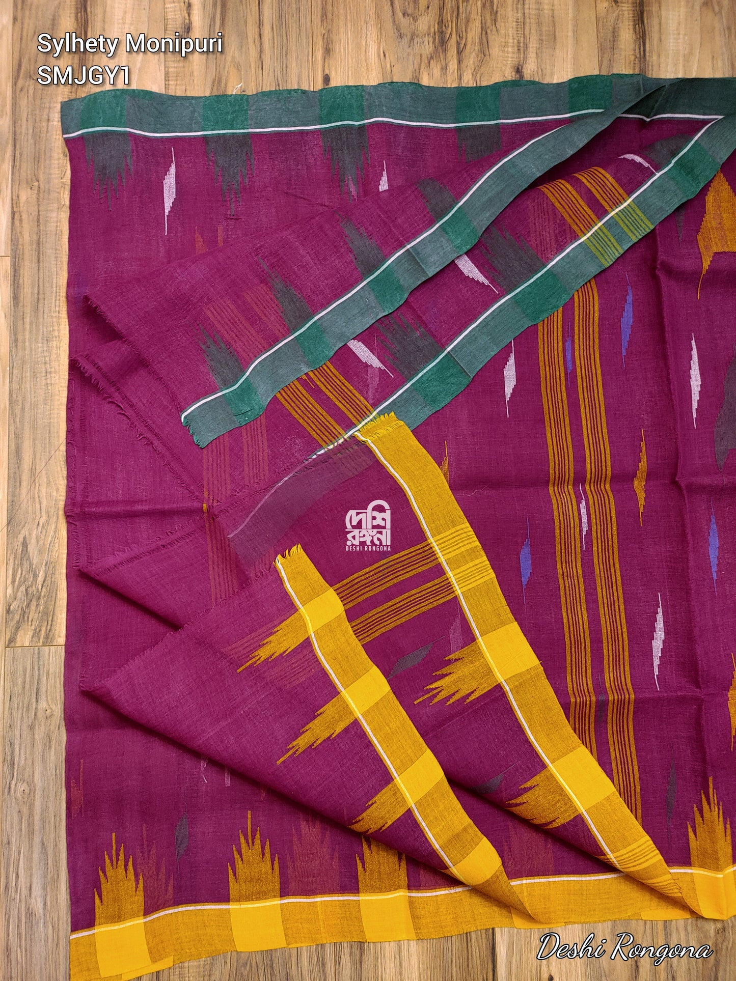 Sylheti Monipuri Handwoven Cotton Saree – Purple Pink Beauty