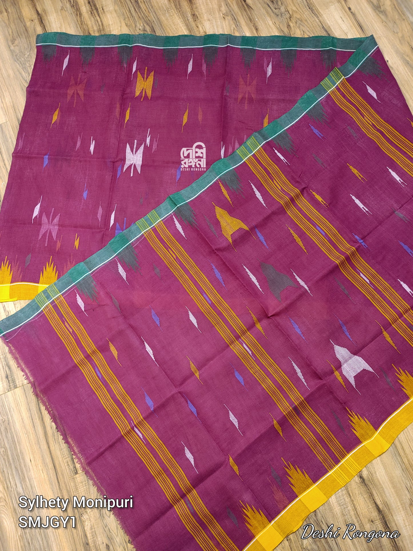 Sylheti Monipuri Handwoven Cotton Saree – Purple Pink Beauty