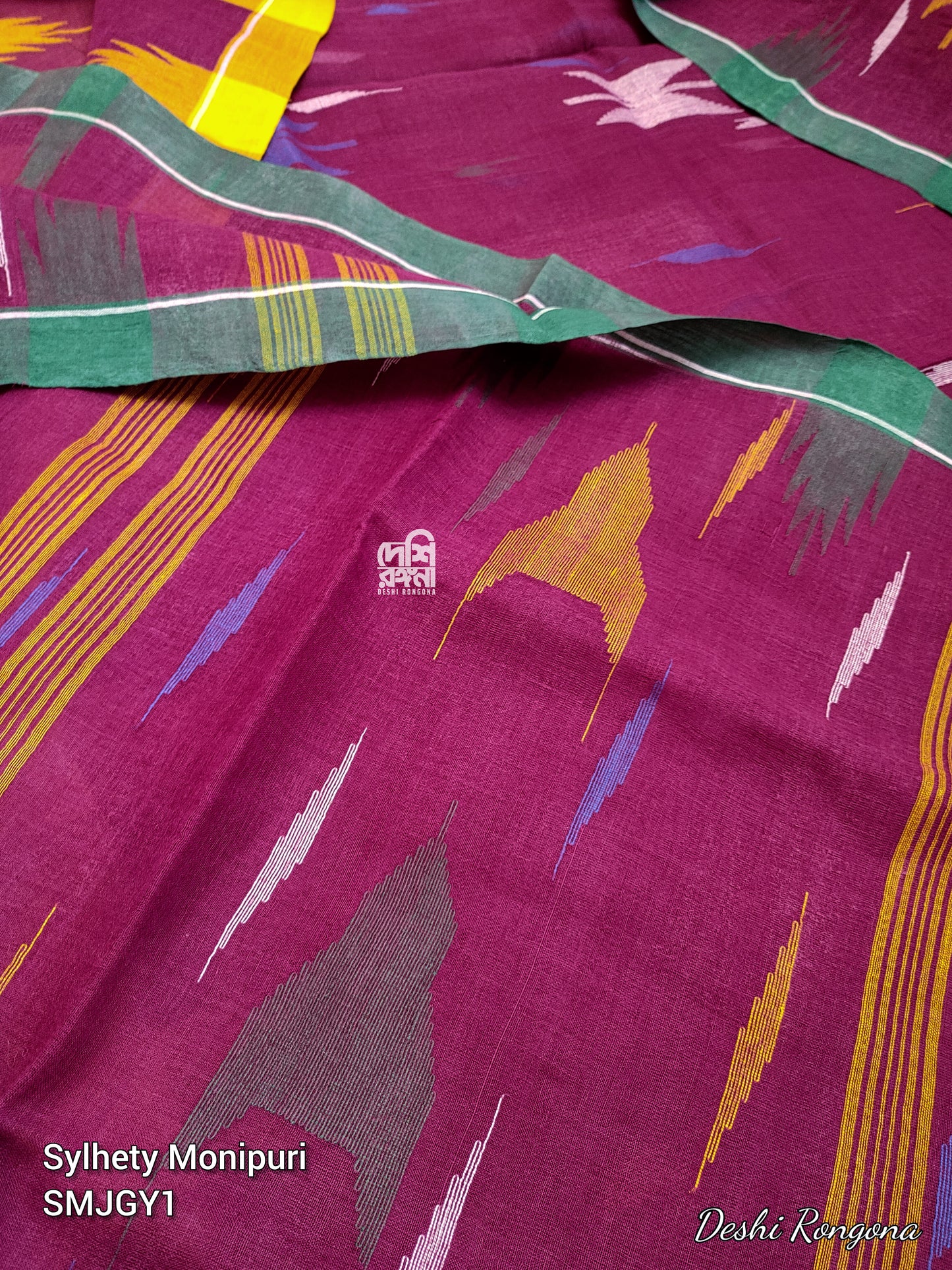 Sylheti Monipuri Handwoven Cotton Saree – Purple Pink Beauty