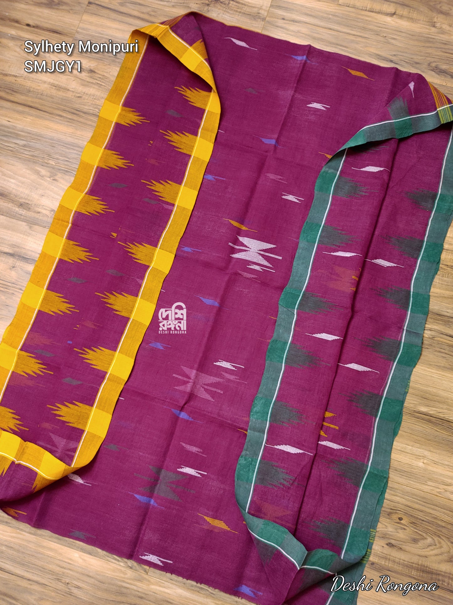 Sylheti Monipuri Handwoven Cotton Saree – Purple Pink Beauty