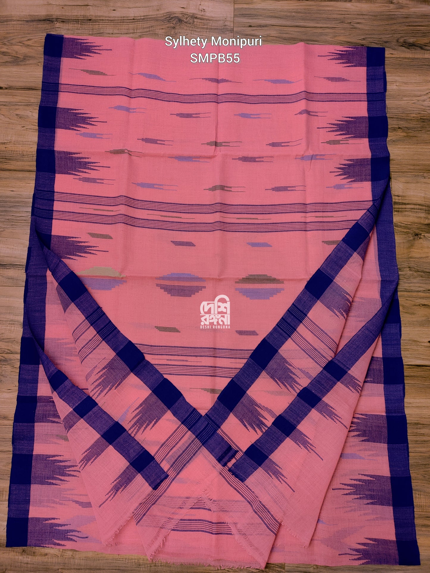 Flamingo Pink Monipuri Handwoven Cotton Saree with Temple Border