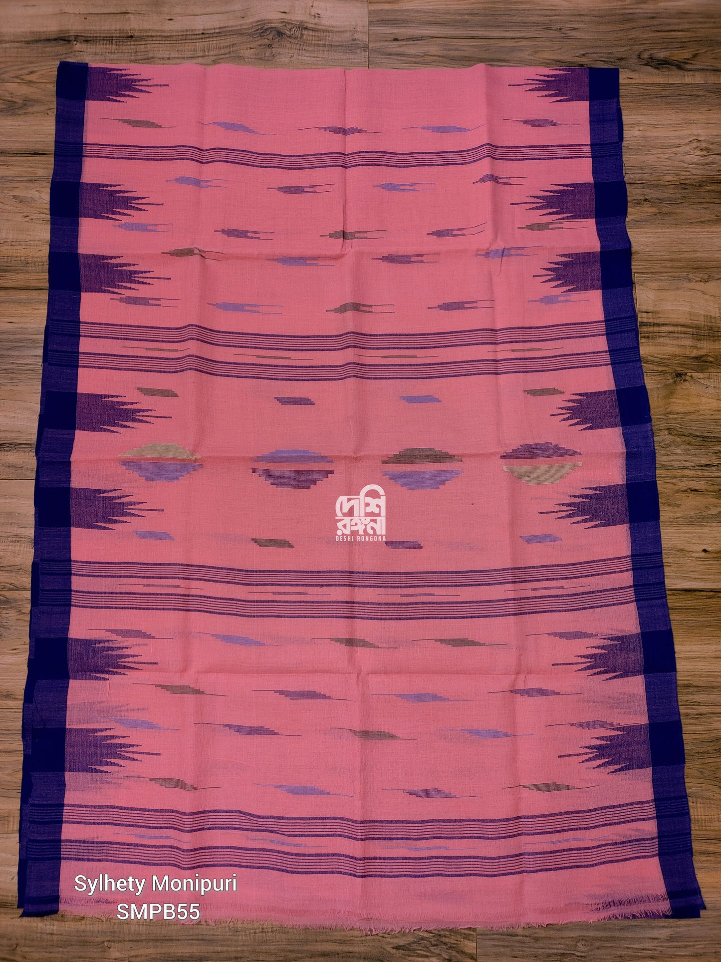 Flamingo Pink Monipuri Handwoven Cotton Saree with Temple Border