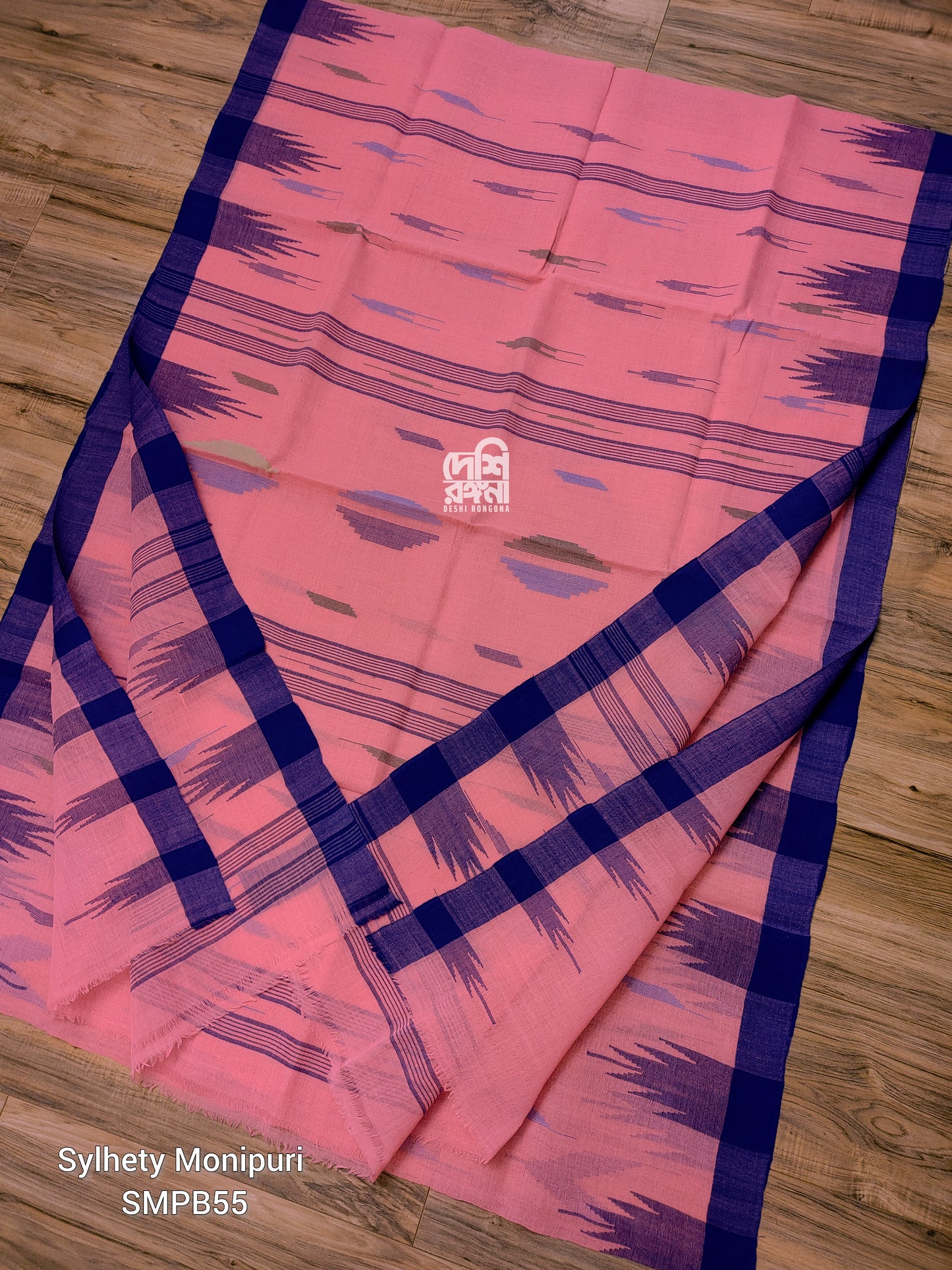 Flamingo Pink Monipuri Handwoven Cotton Saree with Temple Border