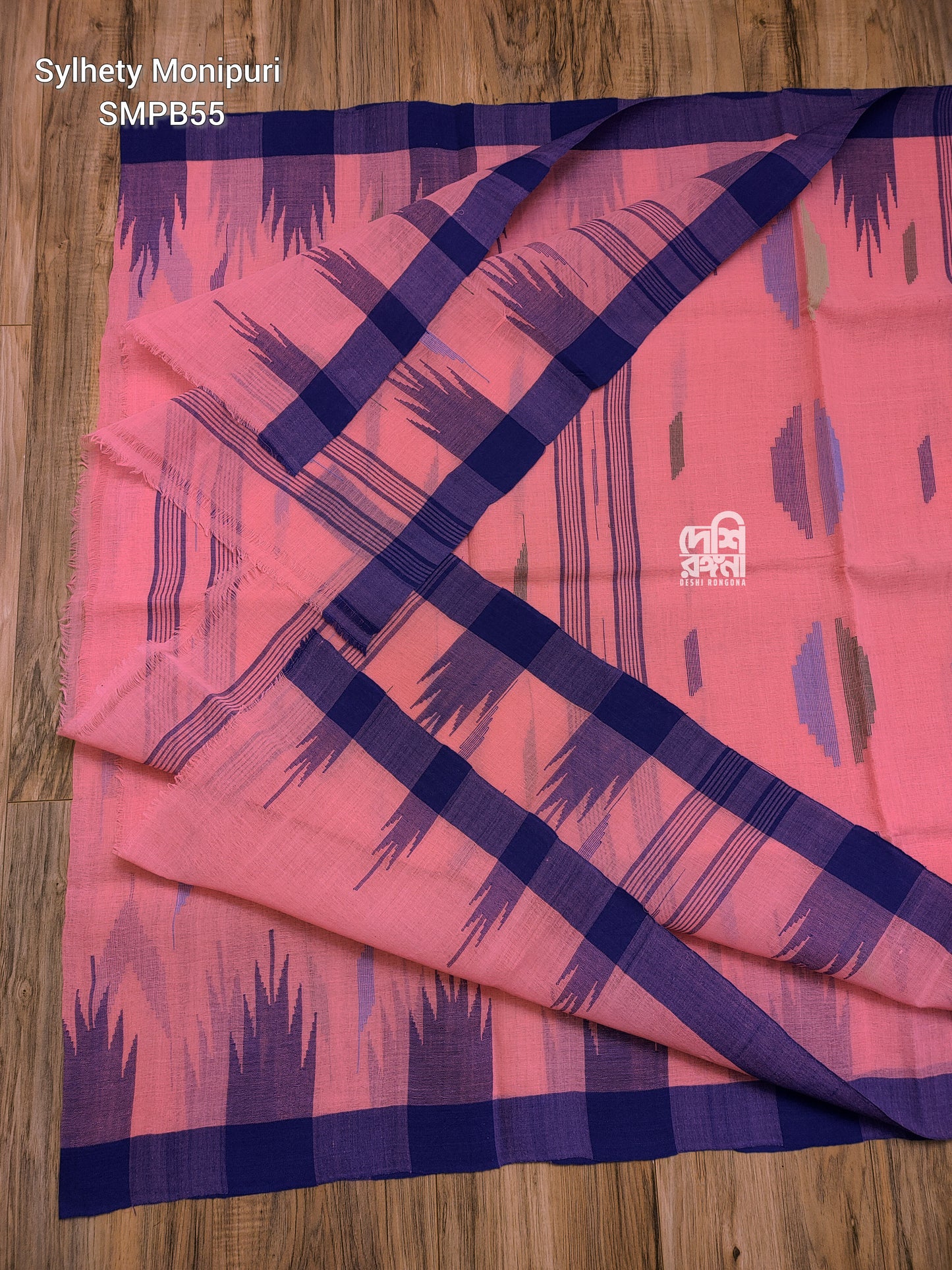 Flamingo Pink Monipuri Handwoven Cotton Saree with Temple Border
