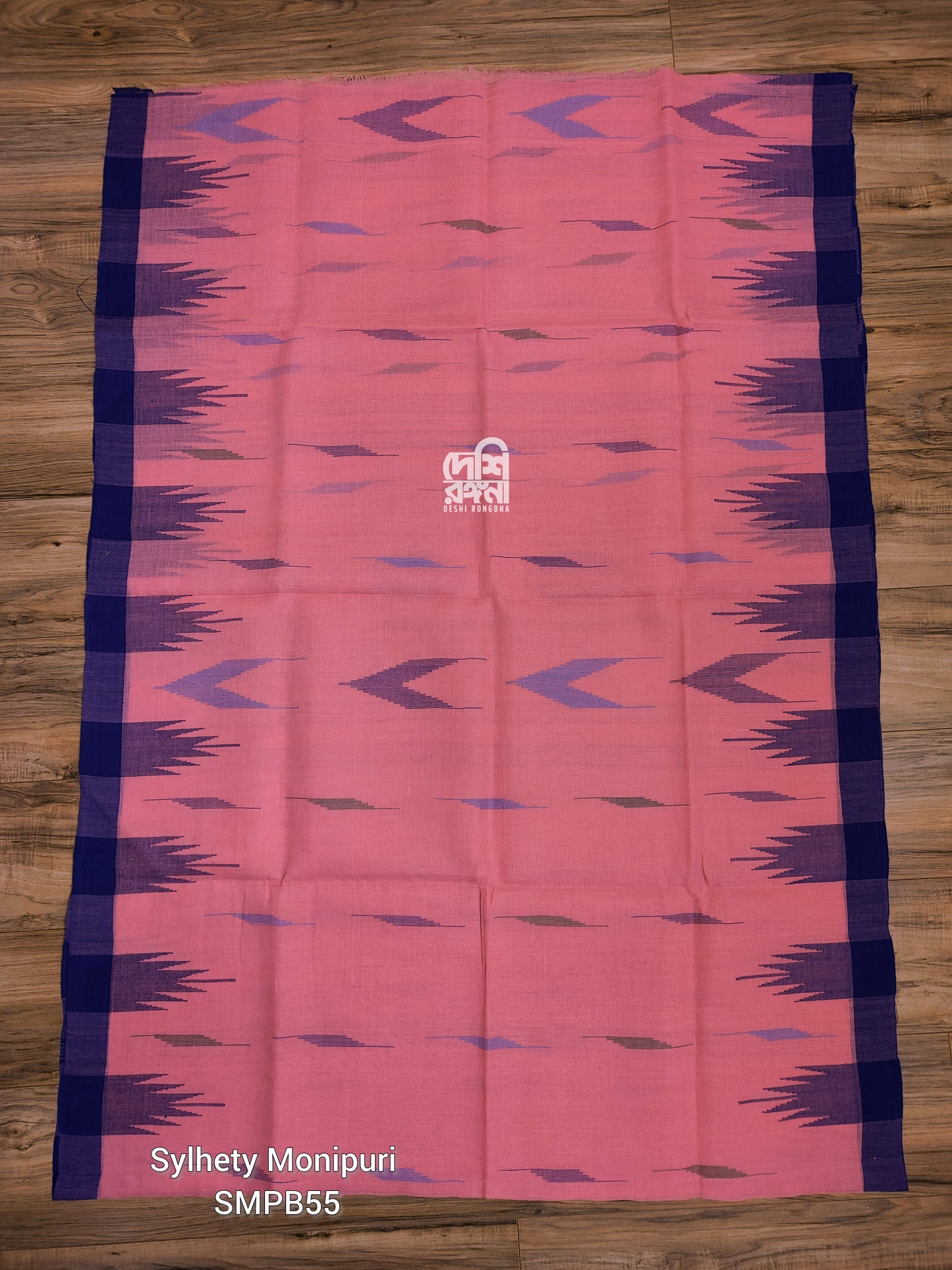 Flamingo Pink Monipuri Handwoven Cotton Saree with Temple Border