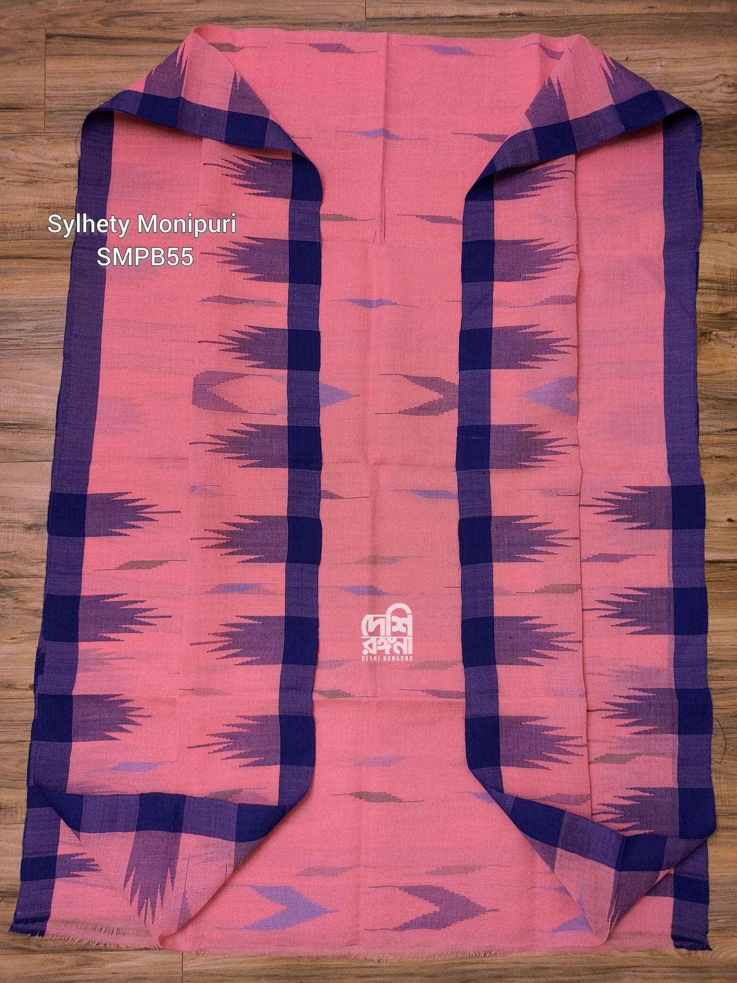 Flamingo Pink Monipuri Handwoven Cotton Saree with Temple Border