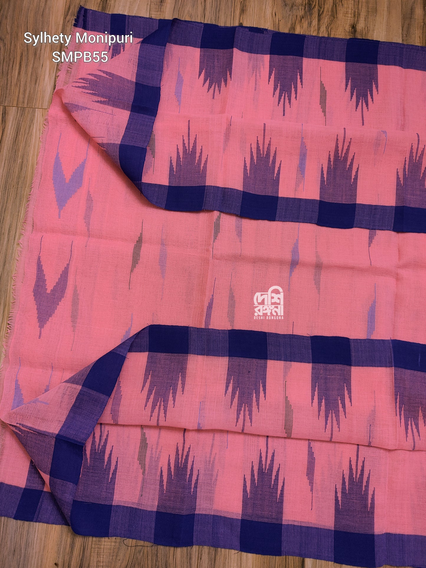 Flamingo Pink Monipuri Handwoven Cotton Saree with Temple Border