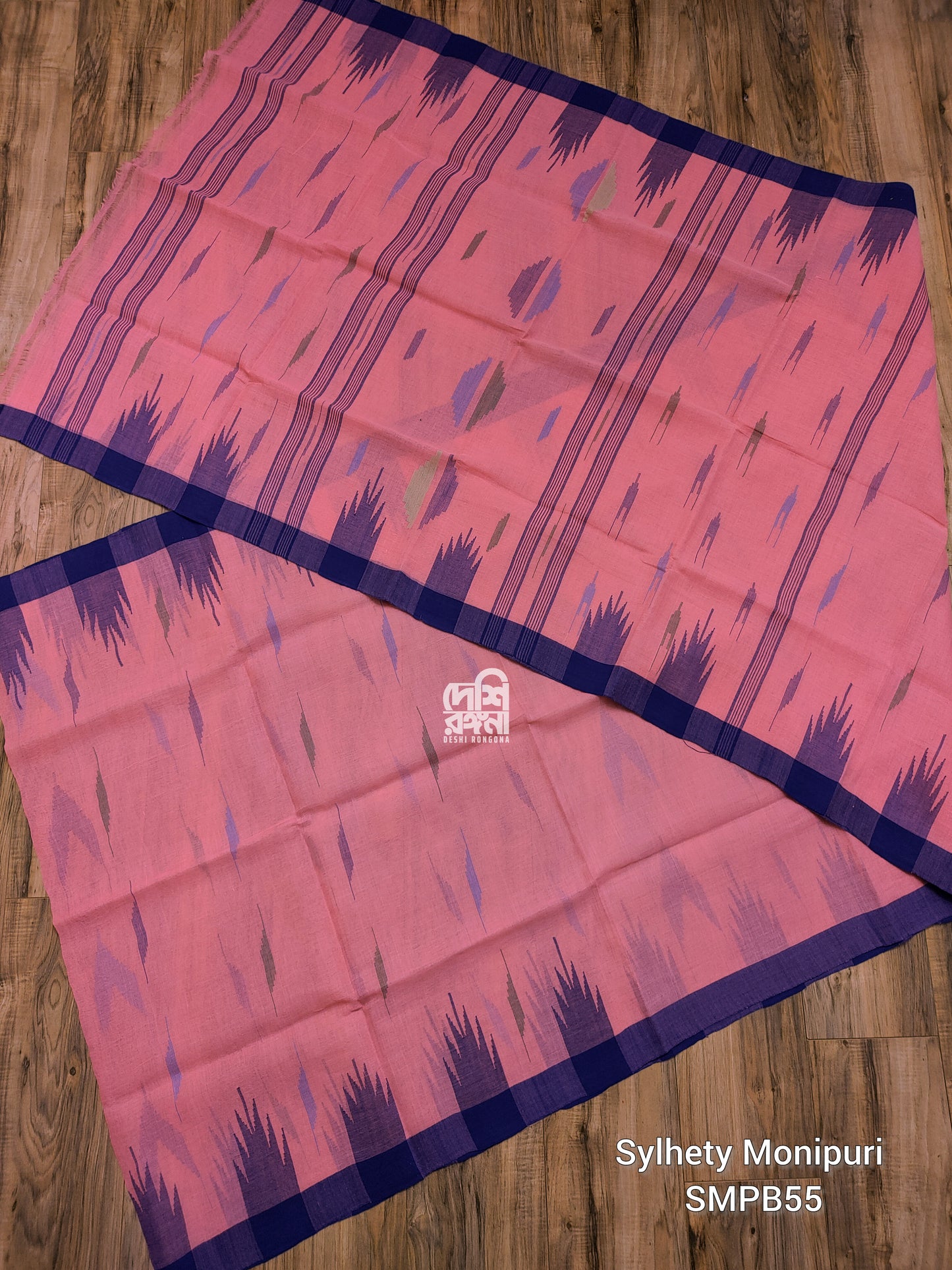 Flamingo Pink Monipuri Handwoven Cotton Saree with Temple Border