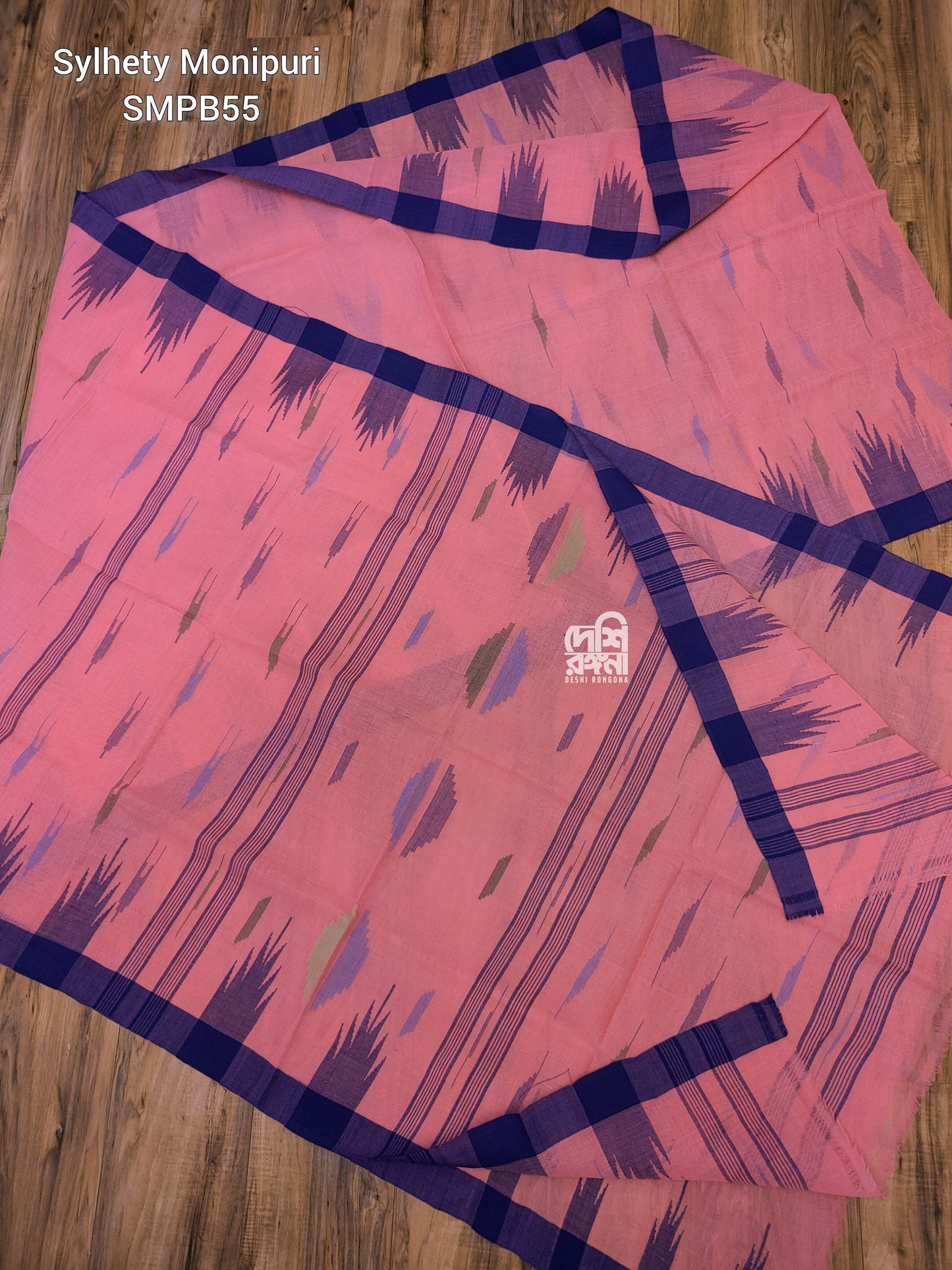Flamingo Pink Monipuri Handwoven Cotton Saree with Temple Border