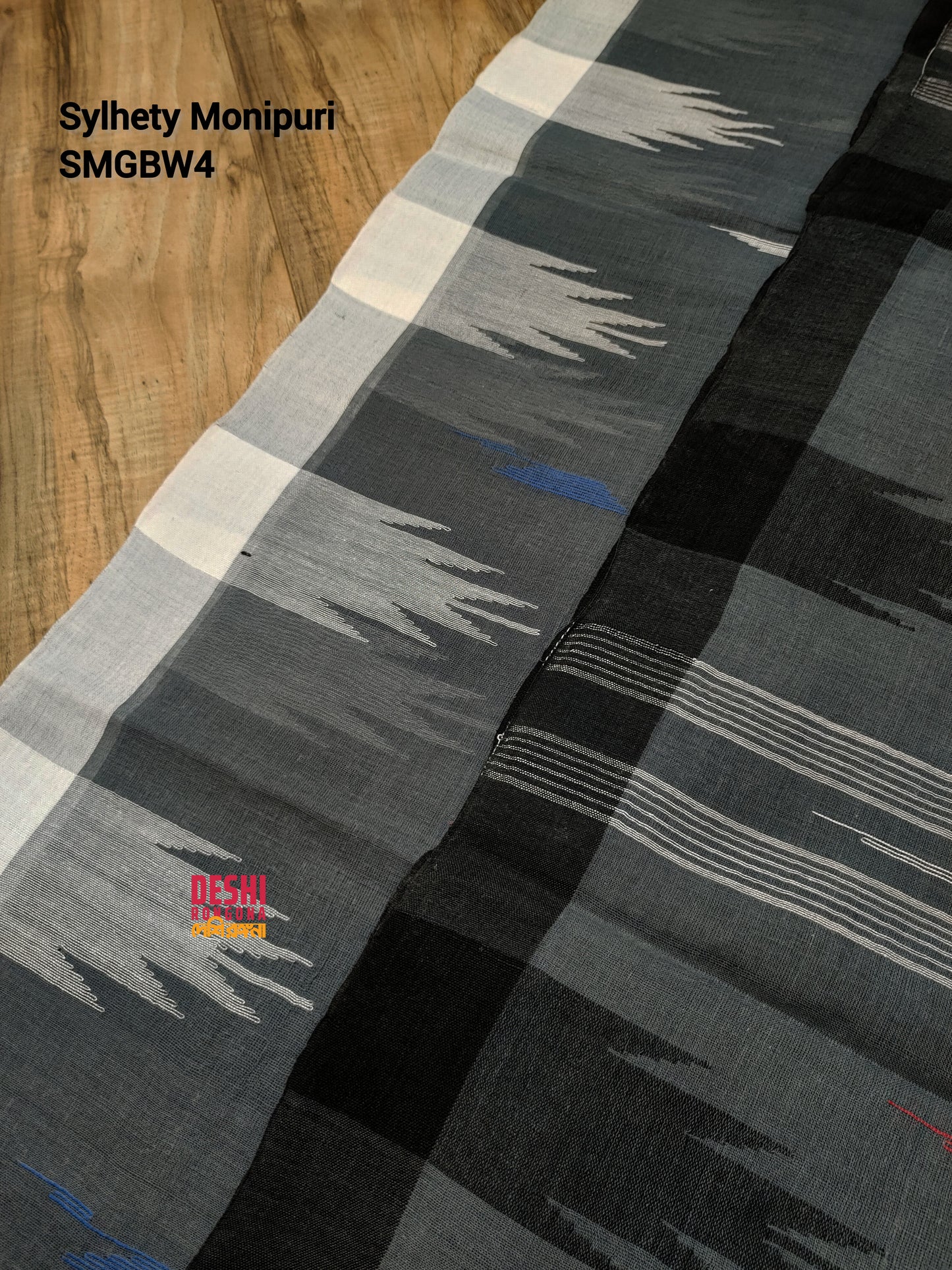 Sylheti Monipuri Handwoven Cotton Saree – Gray & Black
