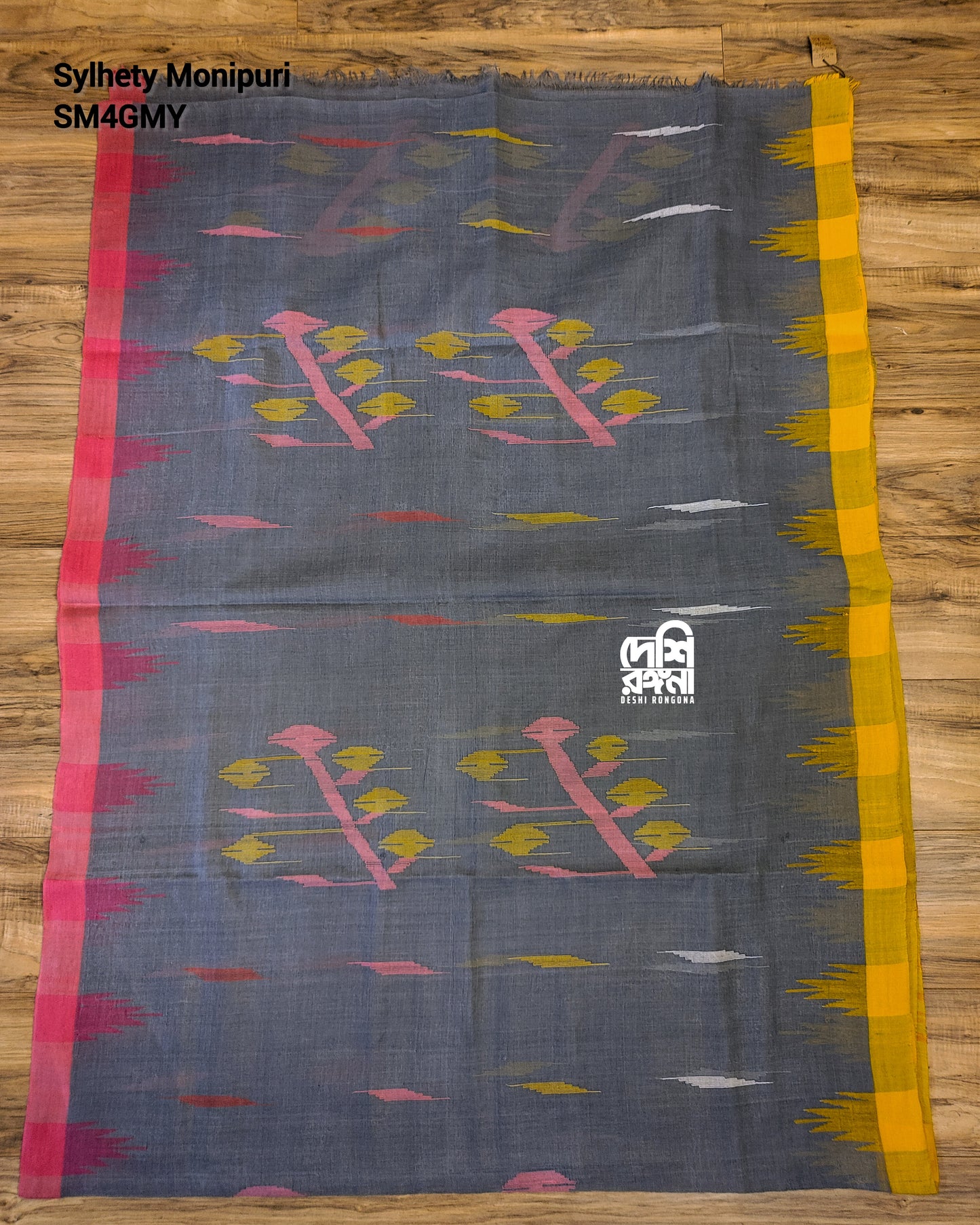 Gray Monipuri Cotton Saree with Ganga Jamuna Border