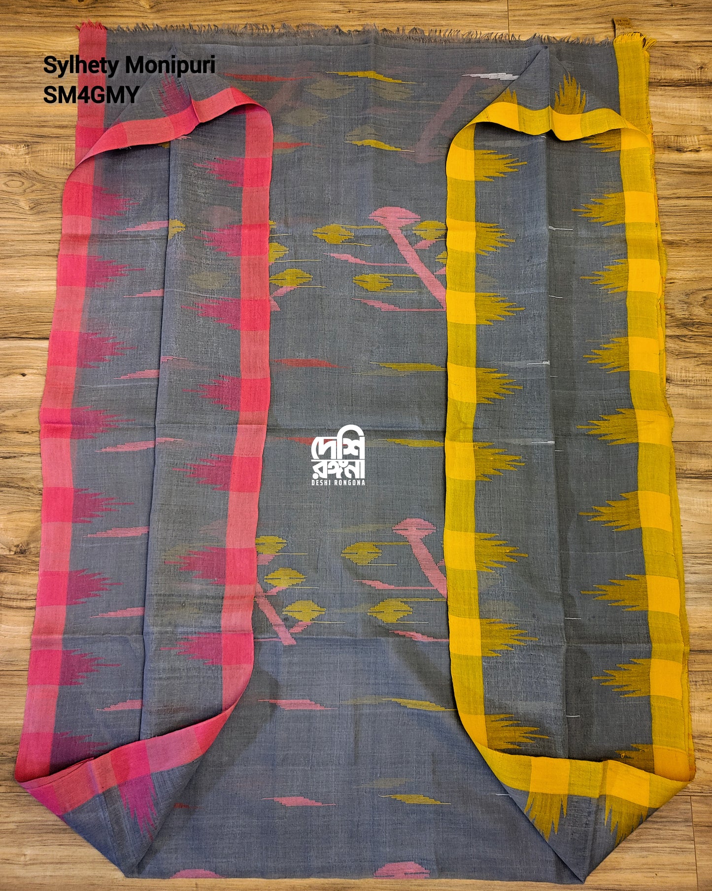 Gray Monipuri Cotton Saree with Ganga Jamuna Border