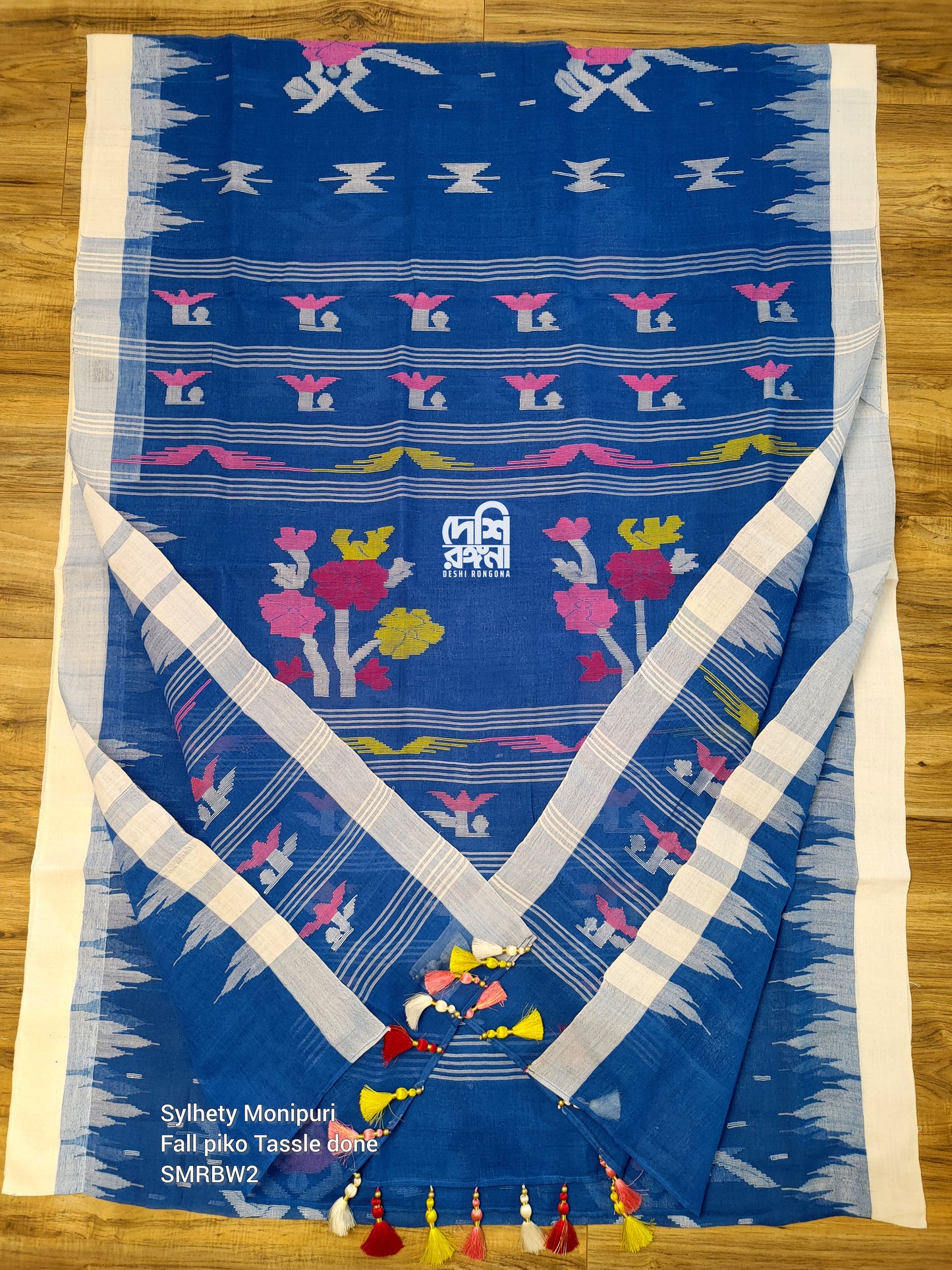 Sylheti Monipuri Handwoven Cotton Saree - Royal Blue