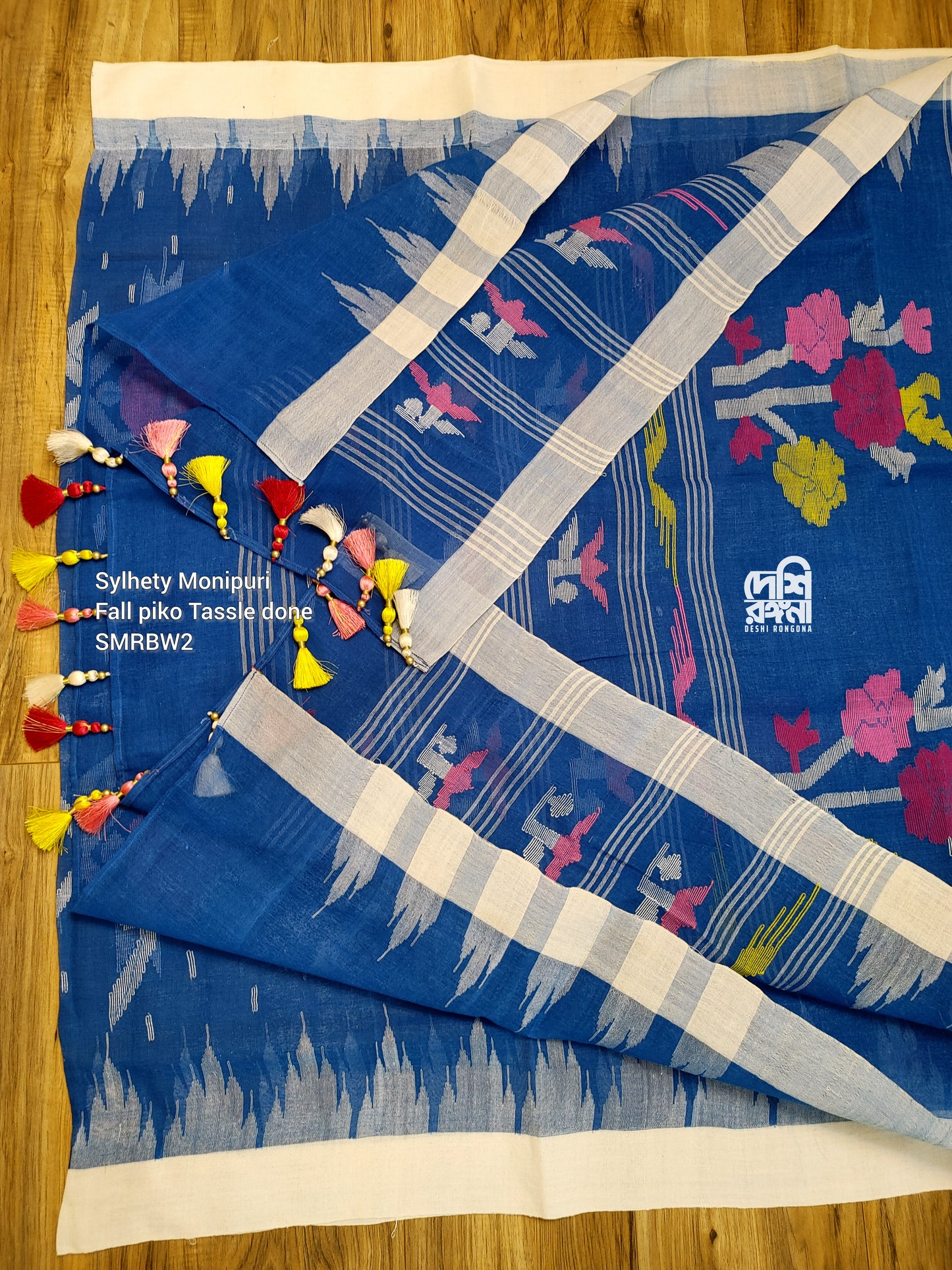 Sylheti Monipuri Handwoven Cotton Saree - Royal Blue