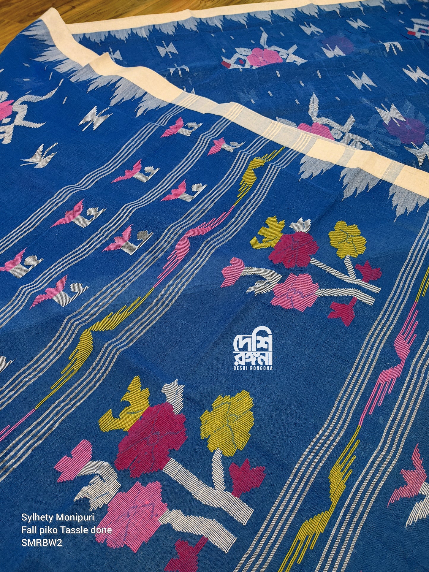 Sylheti Monipuri Handwoven Cotton Saree - Royal Blue