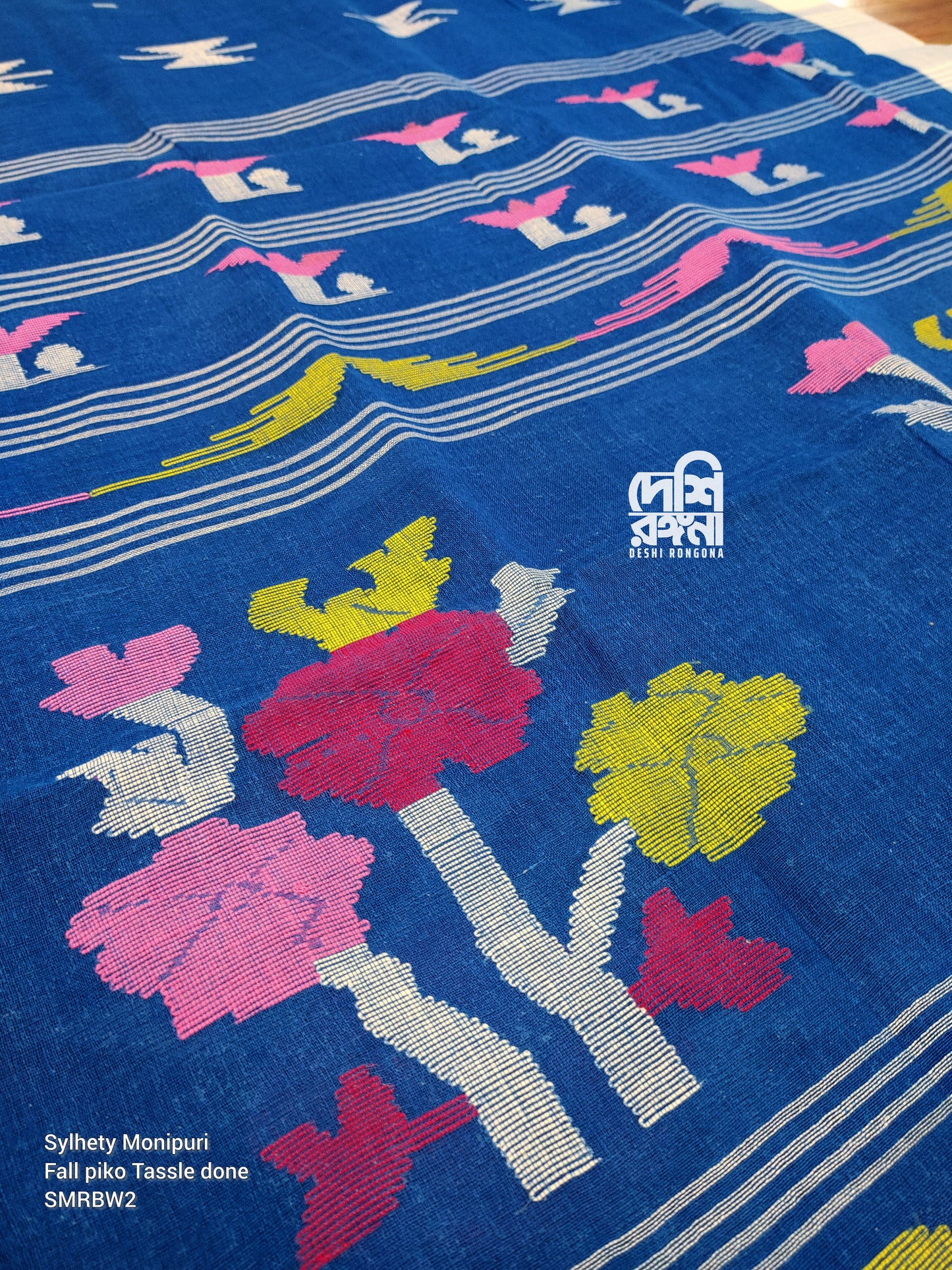 Sylheti Monipuri Handwoven Cotton Saree - Royal Blue