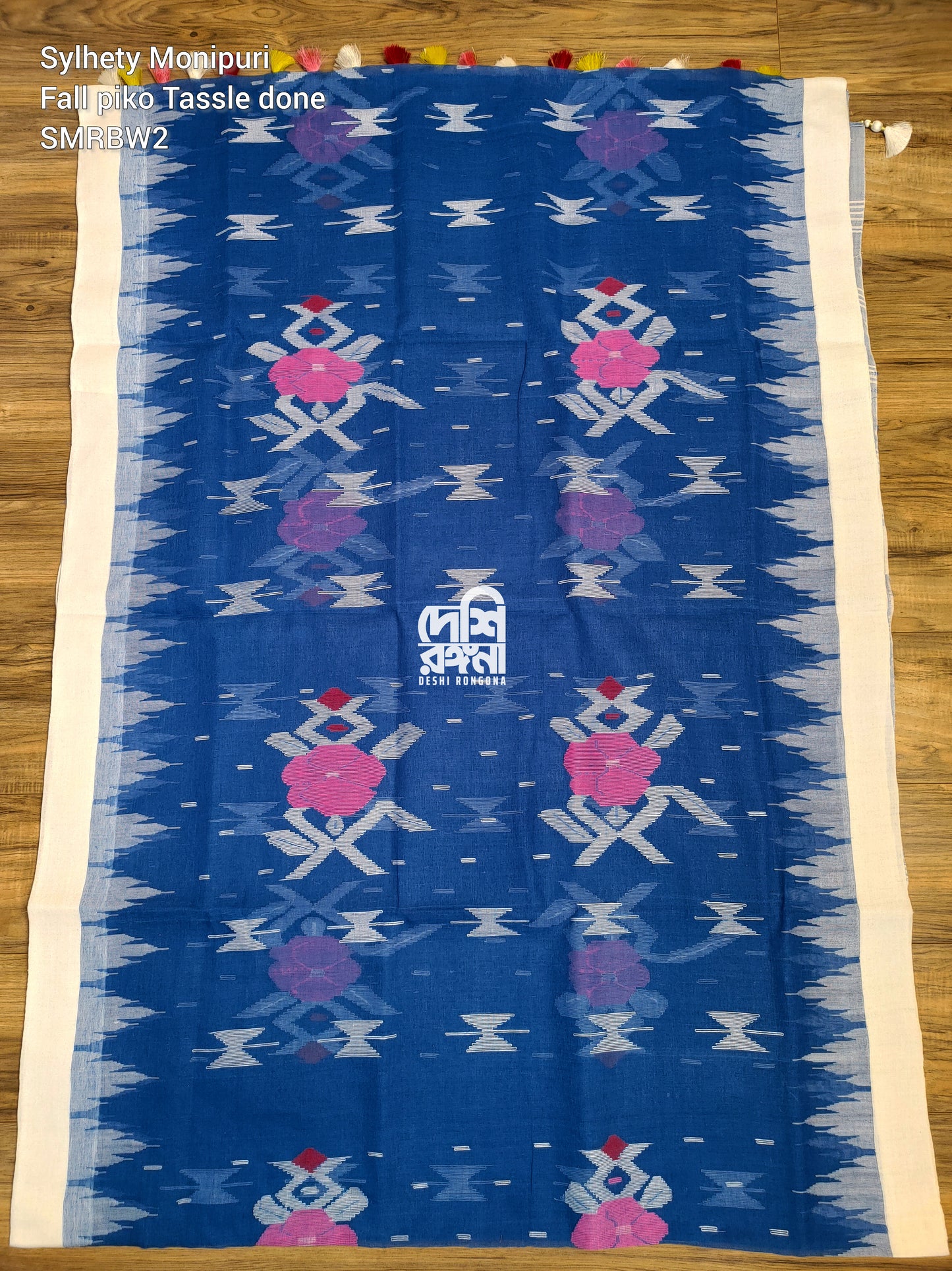 Sylheti Monipuri Handwoven Cotton Saree - Royal Blue