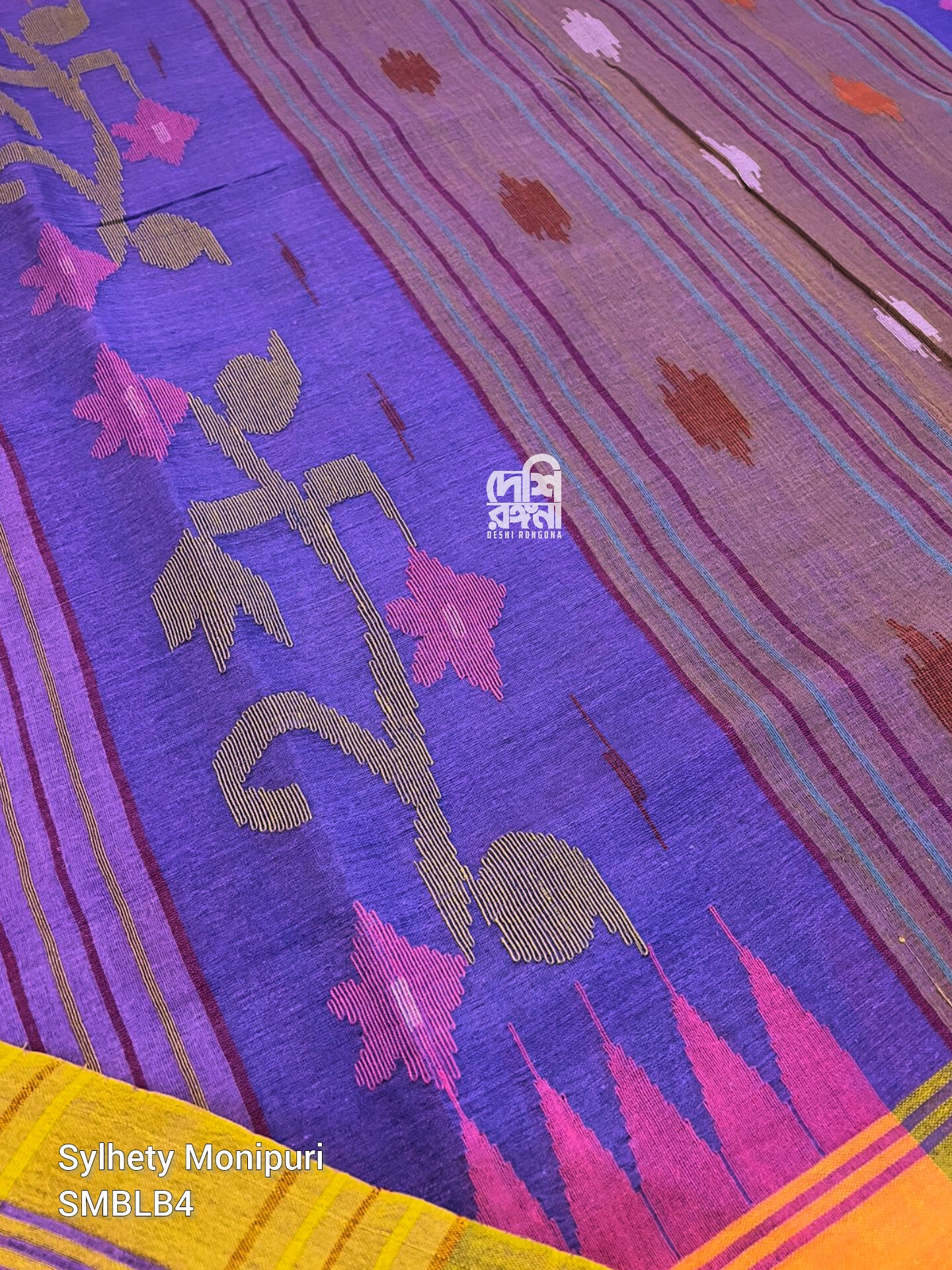 Sylheti Monipuri Handwoven Cotton Saree, Purple & Lavender
