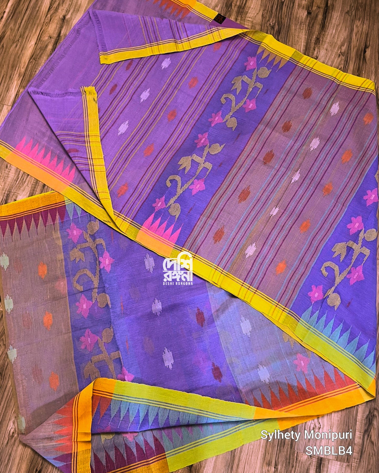 Sylheti Monipuri Handwoven Cotton Saree, Purple & Lavender