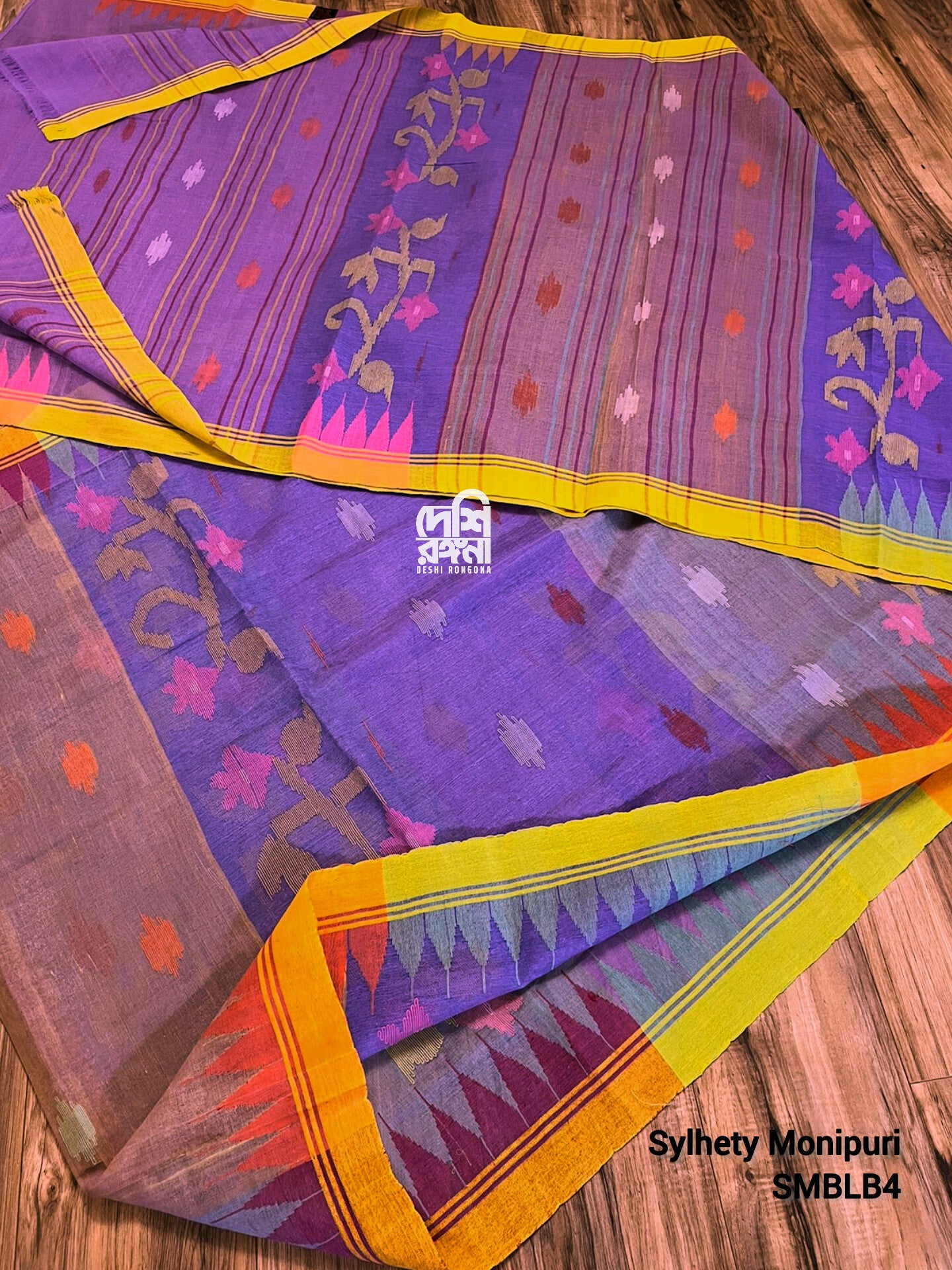 Sylheti Monipuri Handwoven Cotton Saree, Purple & Lavender