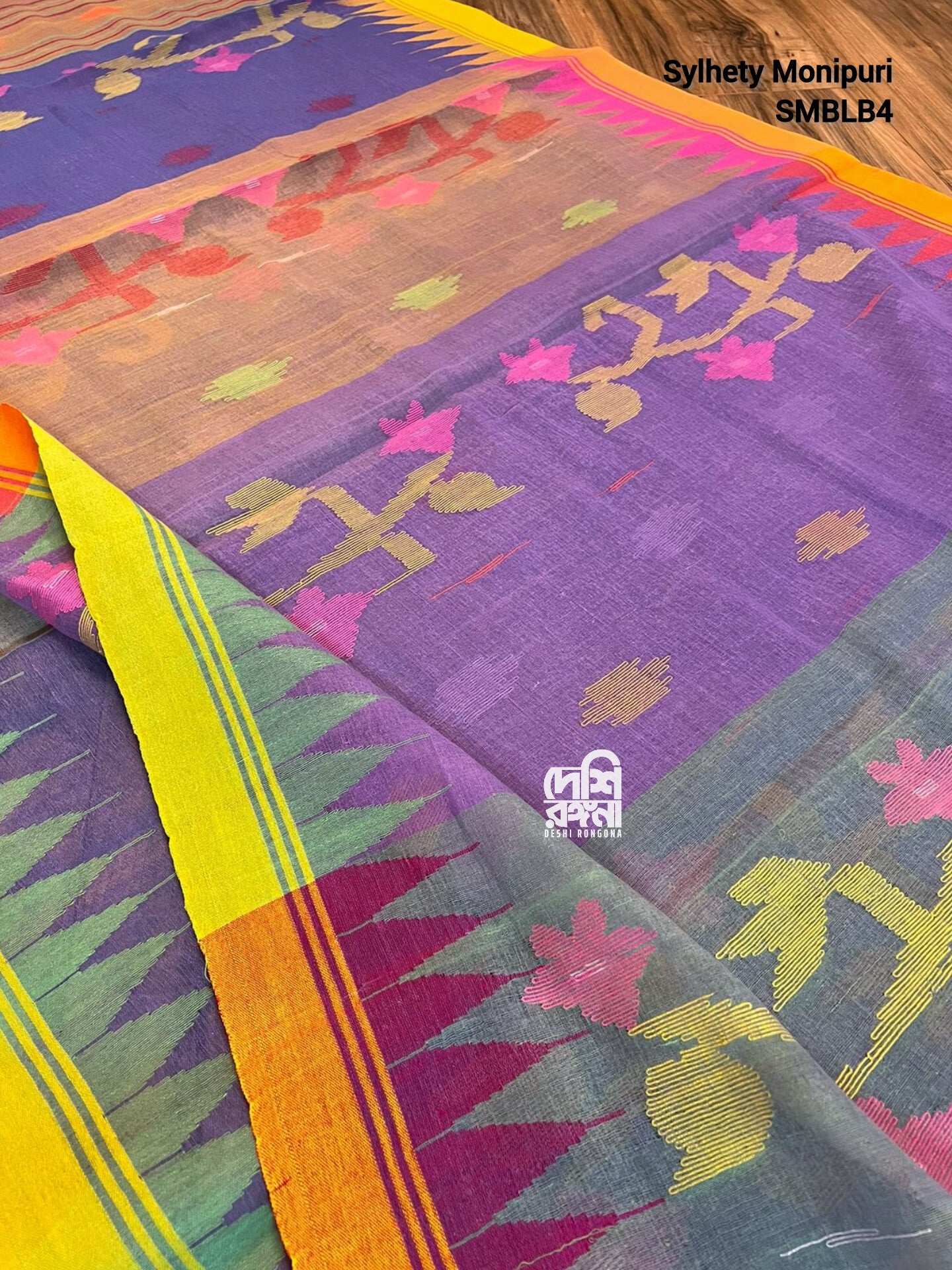 Sylheti Monipuri Handwoven Cotton Saree, Purple & Lavender