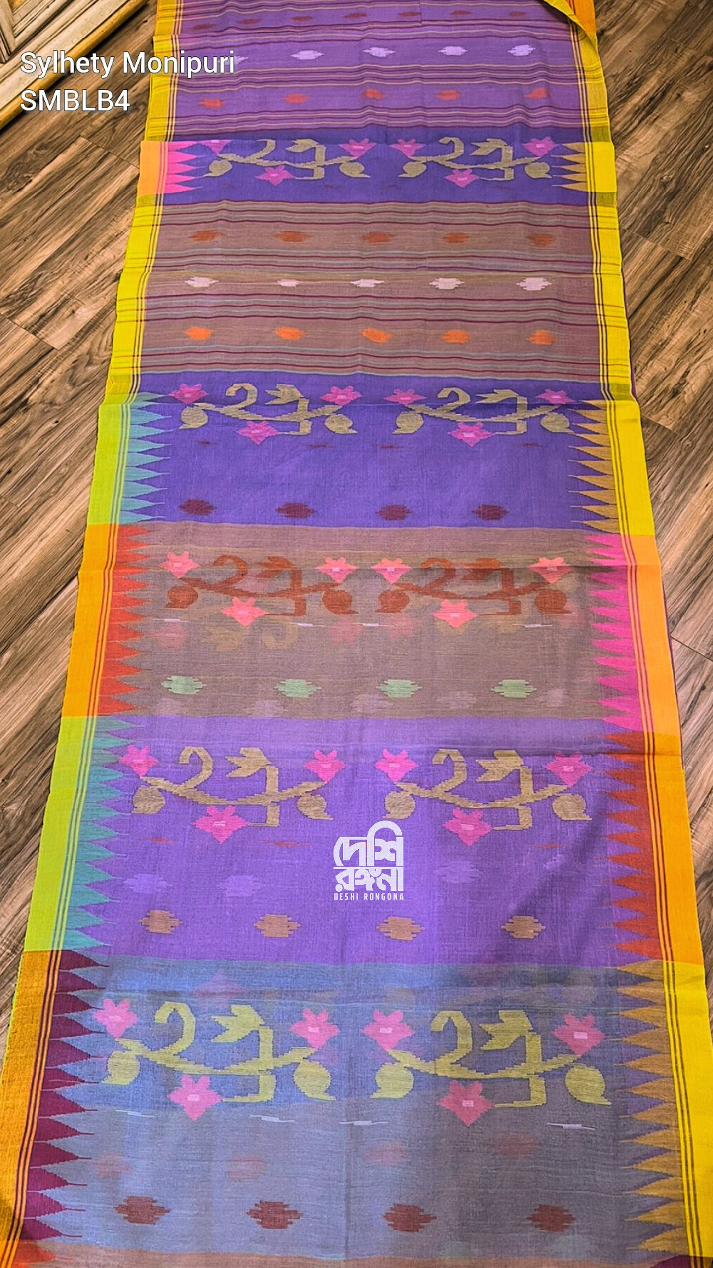 Sylheti Monipuri Handwoven Cotton Saree, Purple & Lavender