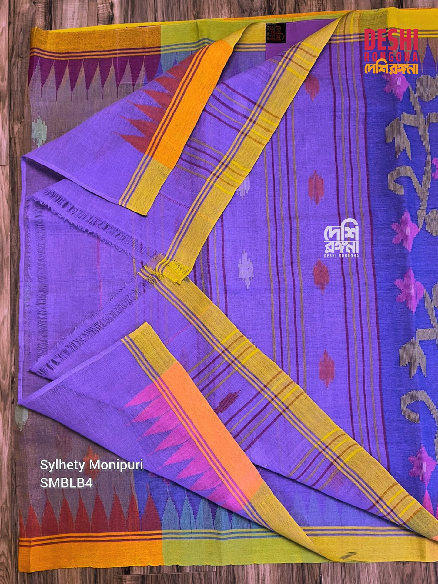 Sylheti Monipuri Handwoven Cotton Saree, Purple & Lavender