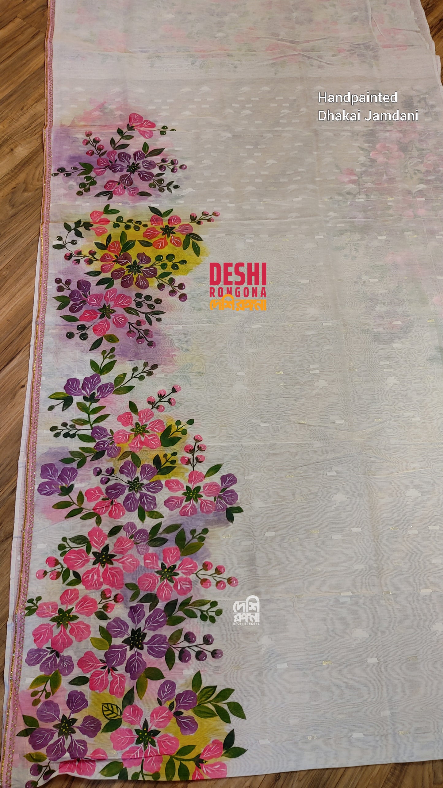 Handpainted Jamdani, Original Dhakai Saree | Queens Crepe Myrtle Flower Theme