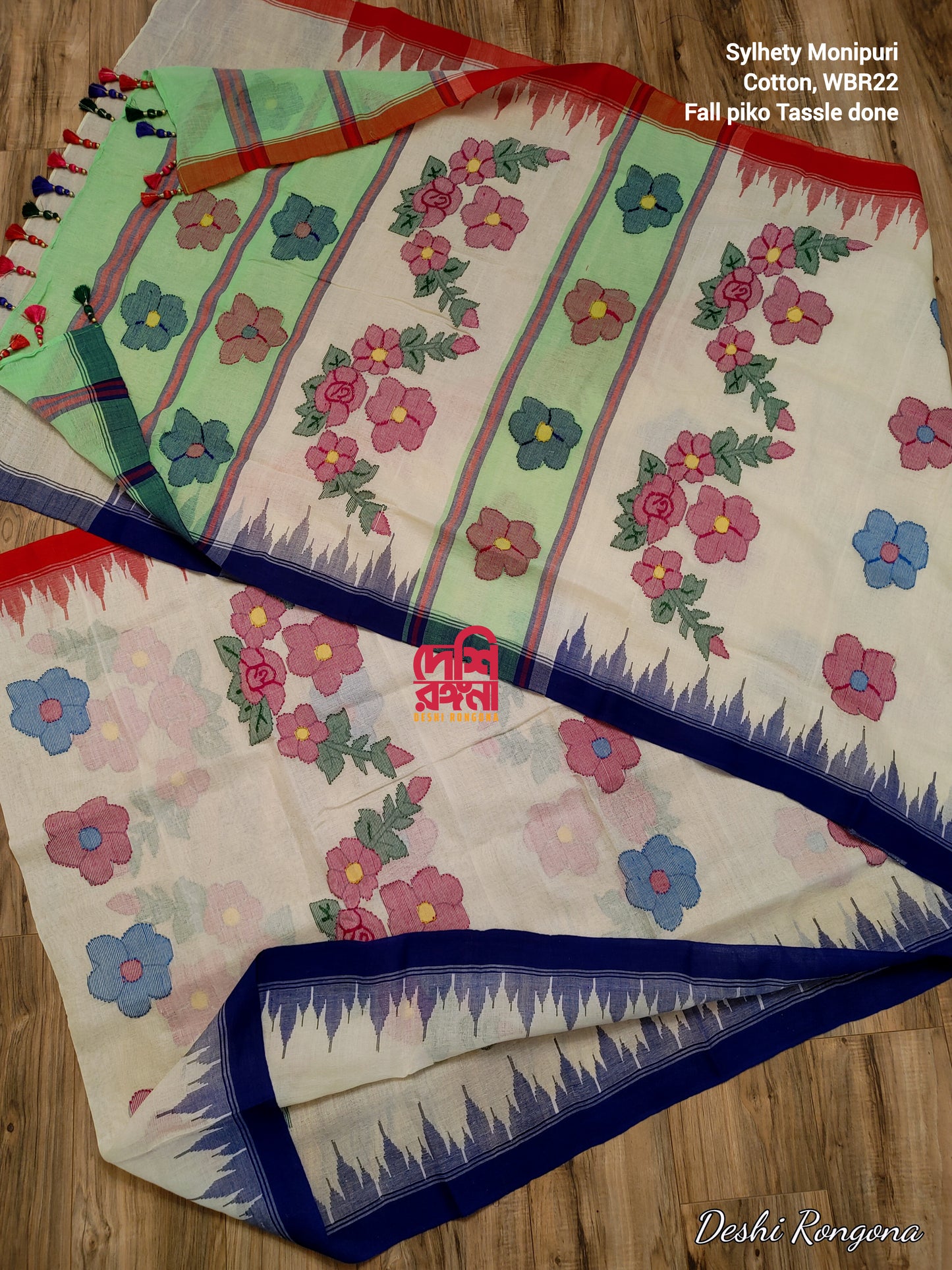 Sylheti Monipuri Handwoven Cotton Saree with Tajmahal Border