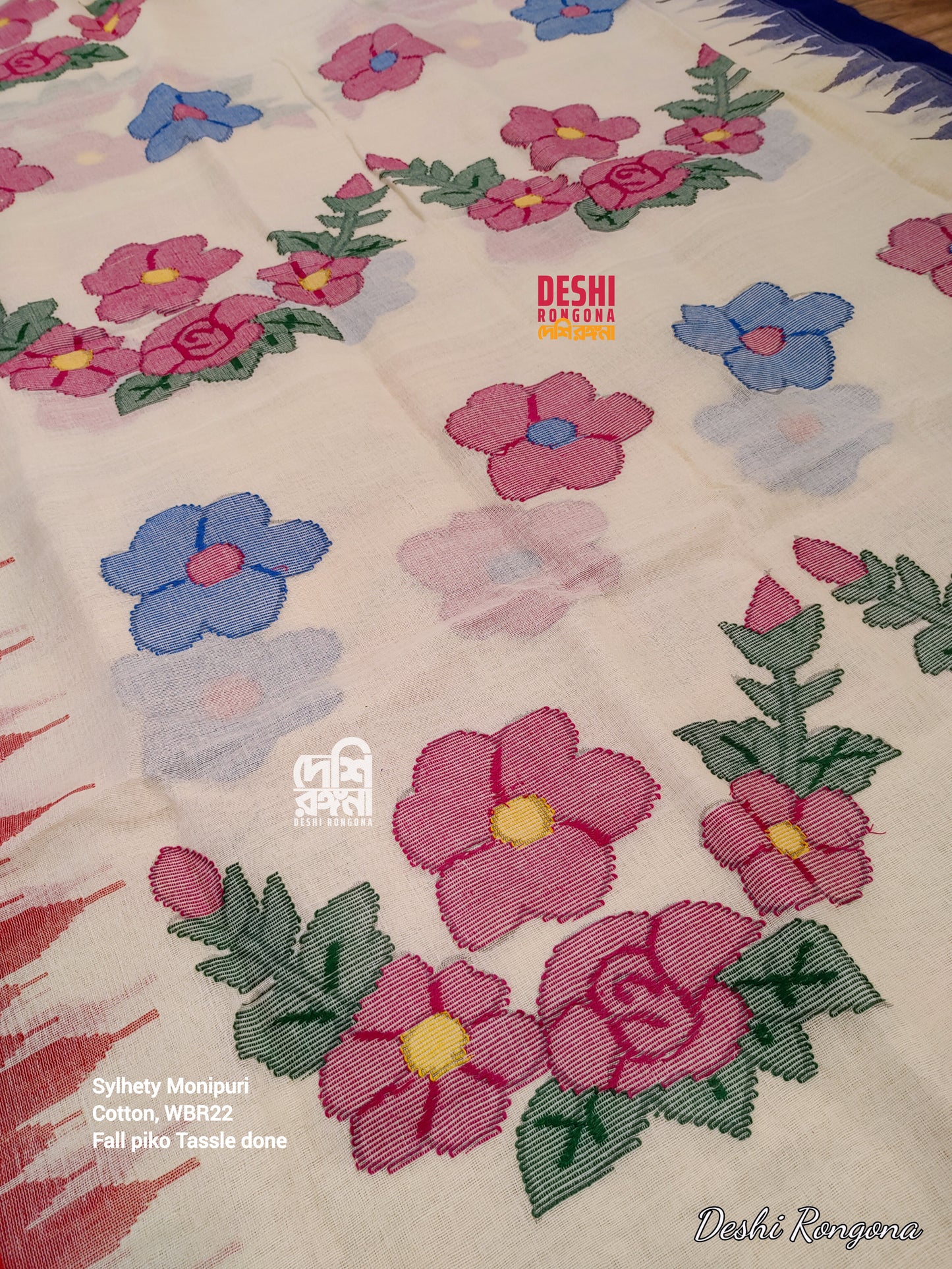 Sylheti Monipuri Handwoven Cotton Saree with Tajmahal Border