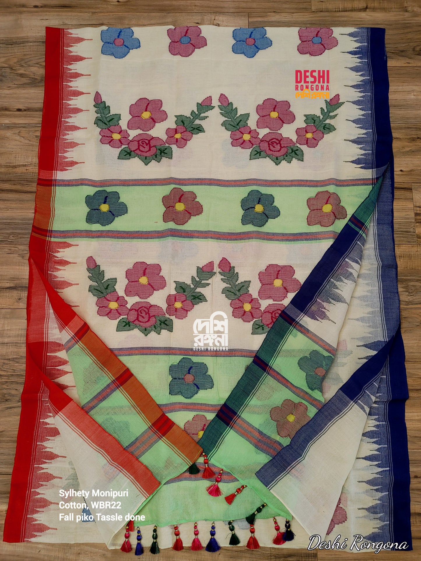 Sylheti Monipuri Handwoven Cotton Saree with Tajmahal Border