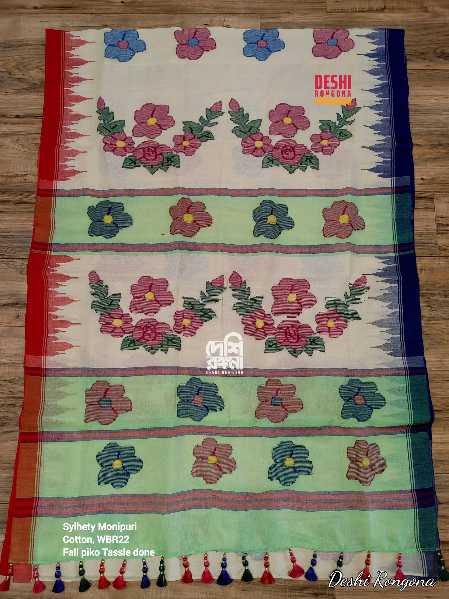 Sylheti Monipuri Handwoven Cotton Saree with Tajmahal Border