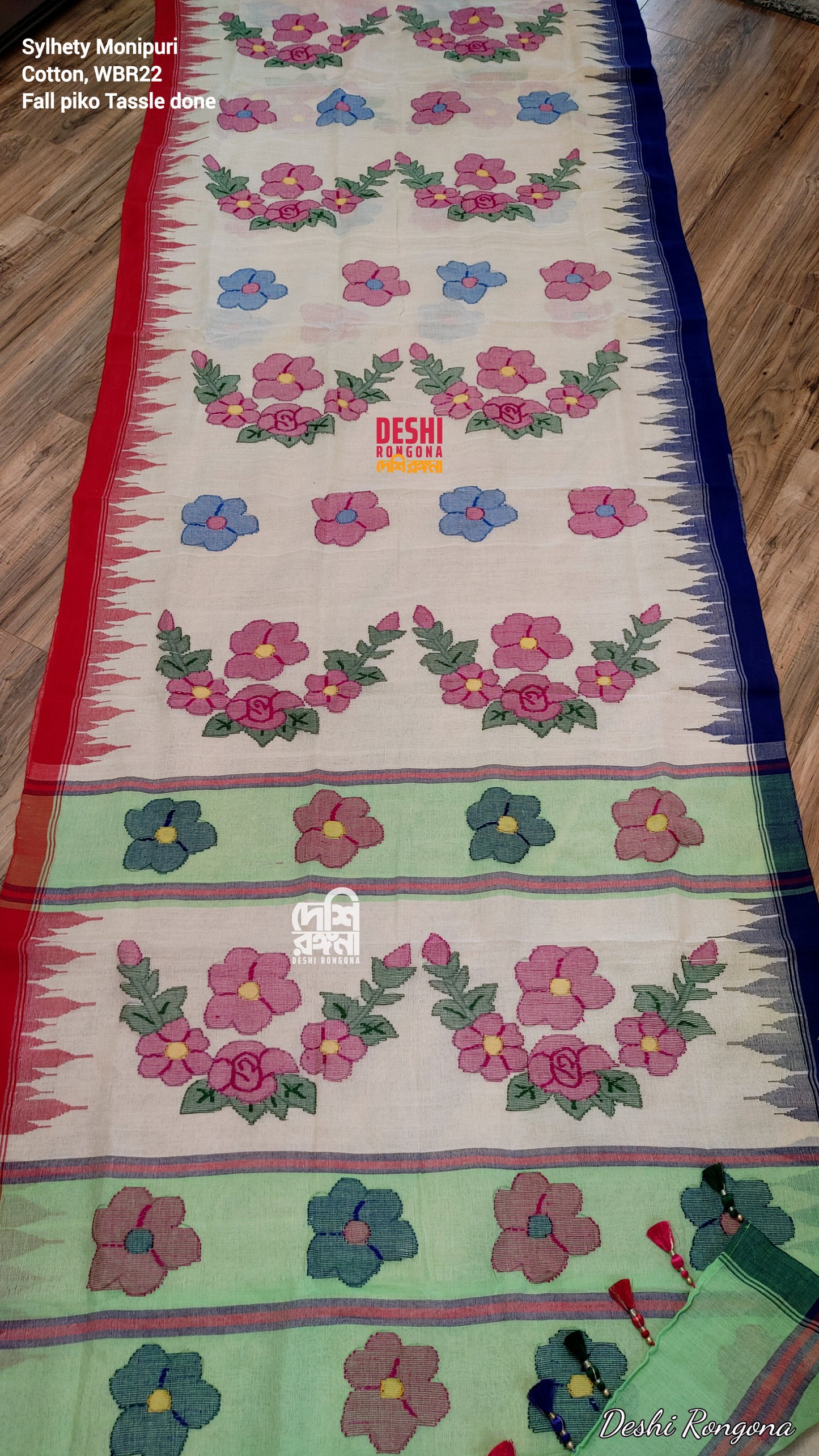Sylheti Monipuri Handwoven Cotton Saree with Tajmahal Border