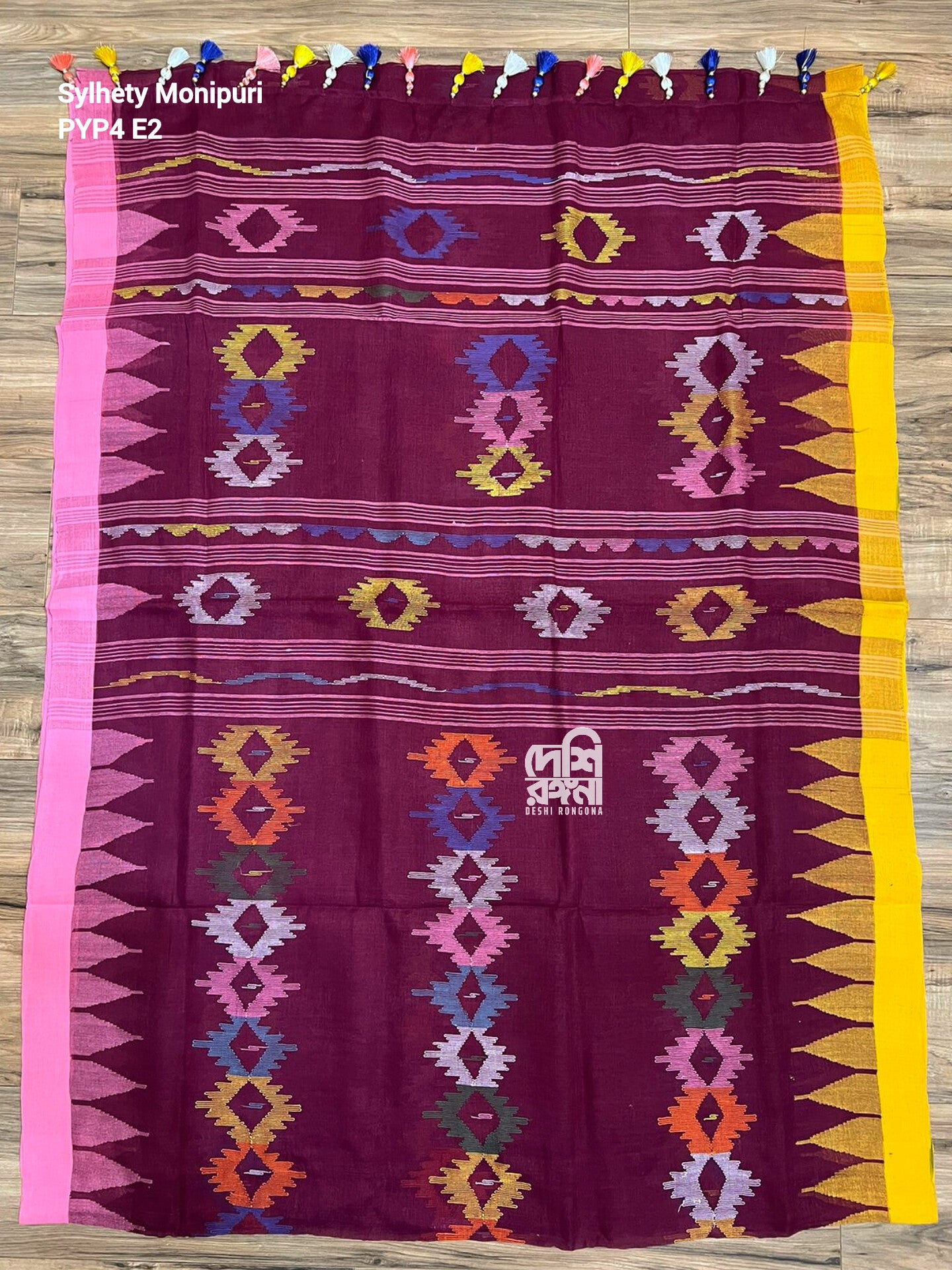 Sylheti Monipuri Handwoven Cotton Saree – Purple Plum (beetroot color)