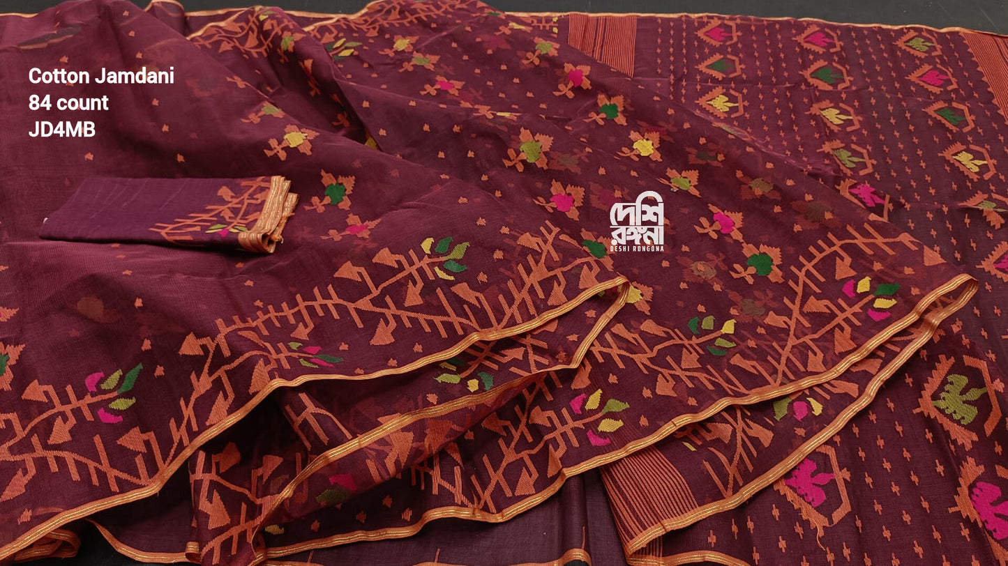 Elegant Pure Cotton Dhakai Jamdani Saree- Maroon