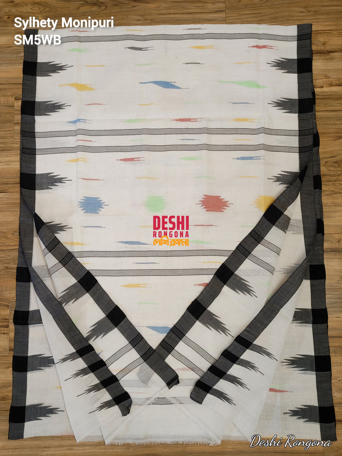 Sylheti Monipuri Handwoven Cotton Saree – White & Black